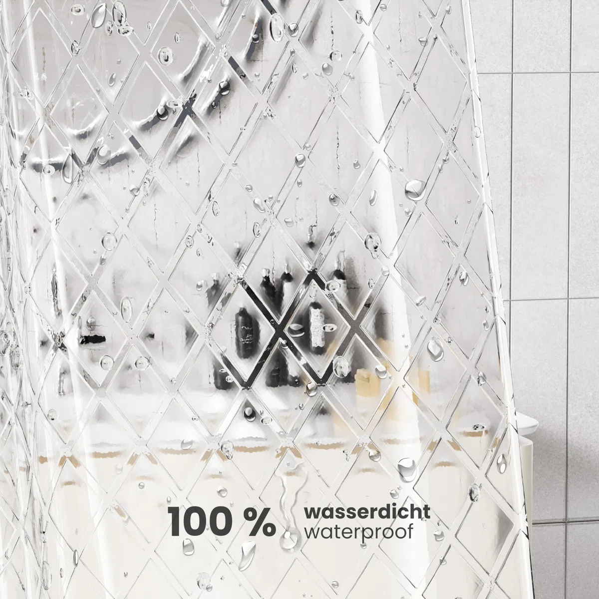 ecooe Cortina de Ducha Transparente 3D Rómbico 180 x 200 cm, Cortinas de Baño EVA Antimoho, Cortina Ducha Impermeable con 12 Anillos, Cortina Bañera para Ducha o bañera