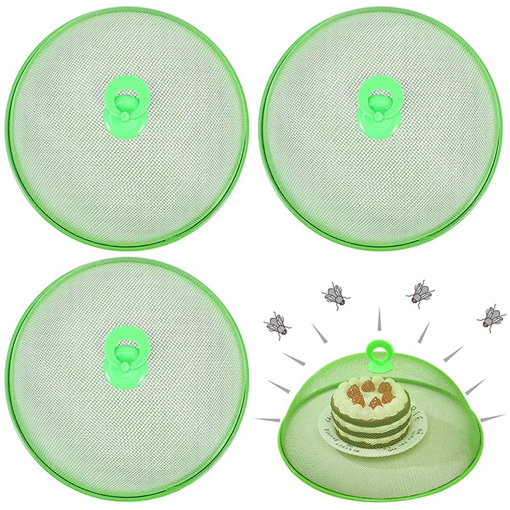 3 Piezas Protector de Cubierta de Comida, Cubierta de Malla para Alimentos, Cubierta Comida Malla Metálica, Protección contra Moscas de Metal con Asa, para Cocina, Picnic (Verde)