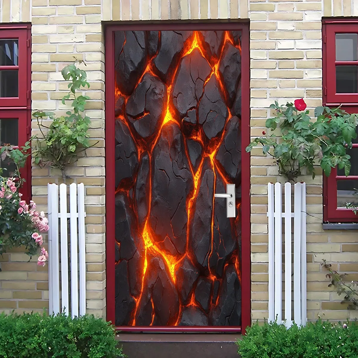 Pvc Adhesivo Pegatinas para Puertas Impermeable Extraíble FantasíA Rocas Fluidos Vinilos Puerta Pegatina Rojo Pared Murales Para Cocina Decorativos Hogar Arte 77x200 cm