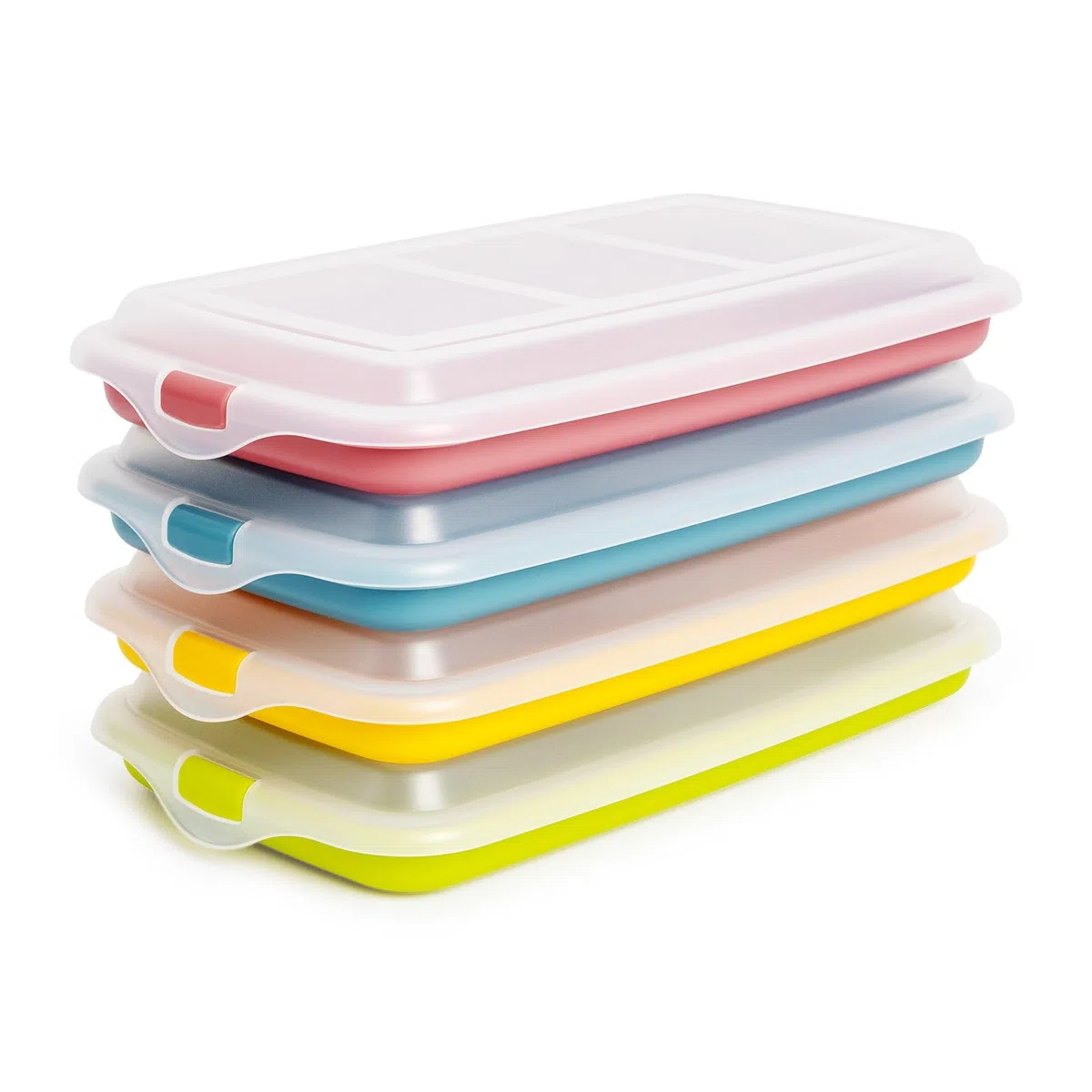 IBILI - Set de 4 Tapers para Embutidos y Fiambres, 4 tapers de 24,8 X 14,4 X 3,3 cms, Plástico Libre de BPA, Reutilizable, Amarillo + Rojo + Verde +Azul