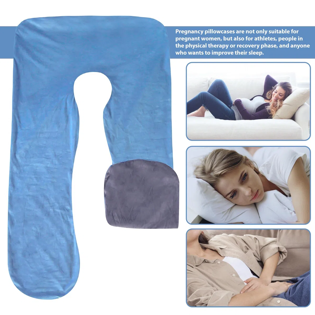Funda de almohada de maternidad en forma de U, funda de almohada extraíble de algodón en forma de U para maternidad, funda de almohada de repuesto para adultos, lavable a máquina, 140 x 80 cm,