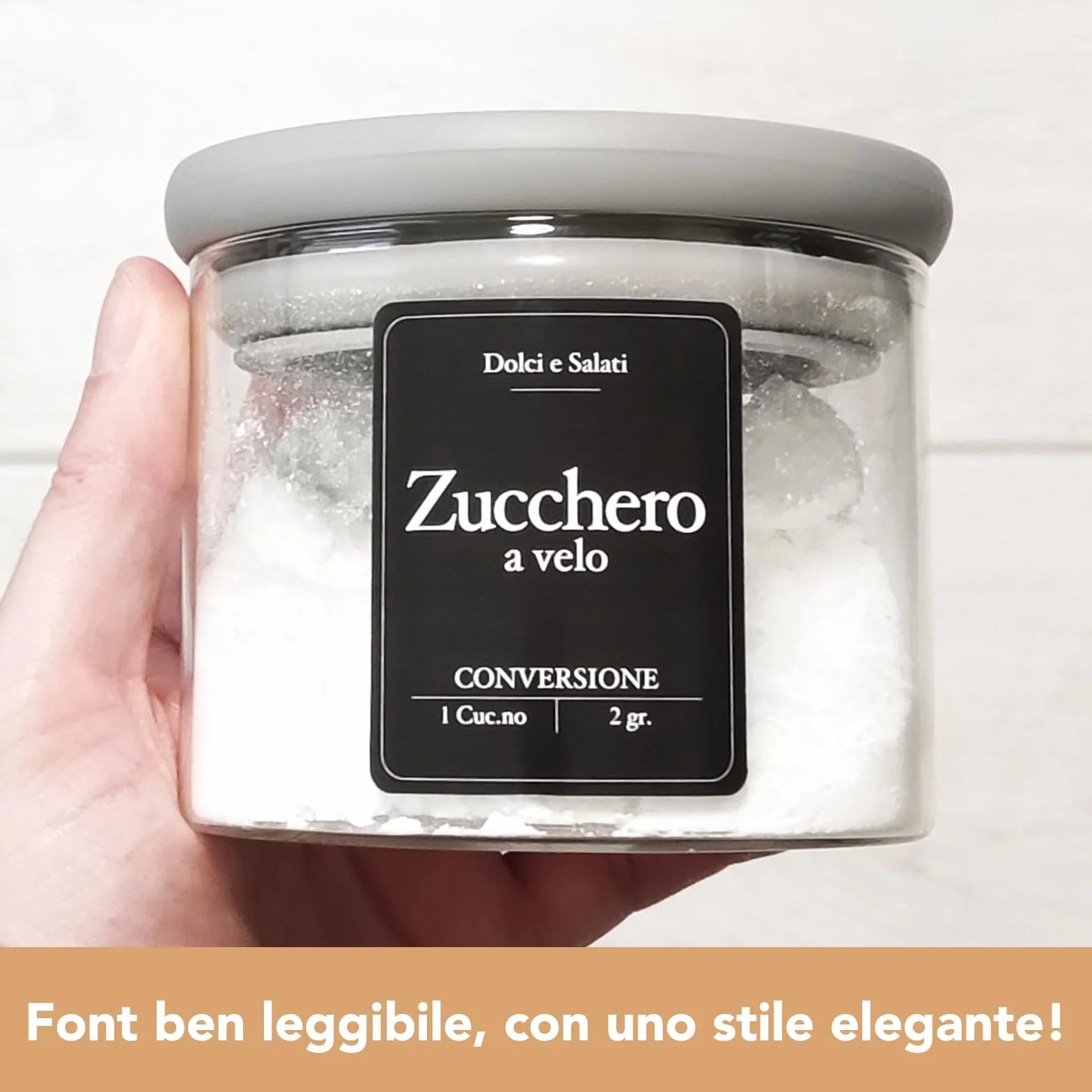 Etiquetas adhesivas impermeables lavables para tarros dulces salados negros italiano con tabla de conversión