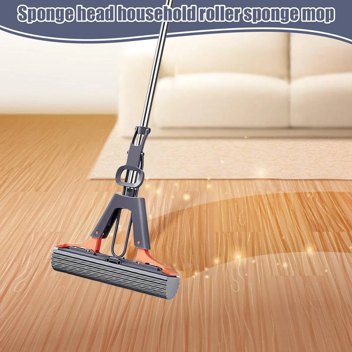 Fregona con rodillo para piso, fregona de piso de esponja de PVA, mango ajustable simplificado, esponja de PVA con agujero para colgar, 2 cabezales de esponja, fregona absorbente para balcón, cocina