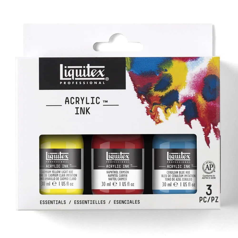 Liquitex Ink - tinta acrílica Profesional, Set Colores Esenciales - de 3 tintas acrílicas extrafinas de 30ml, colores esenciales