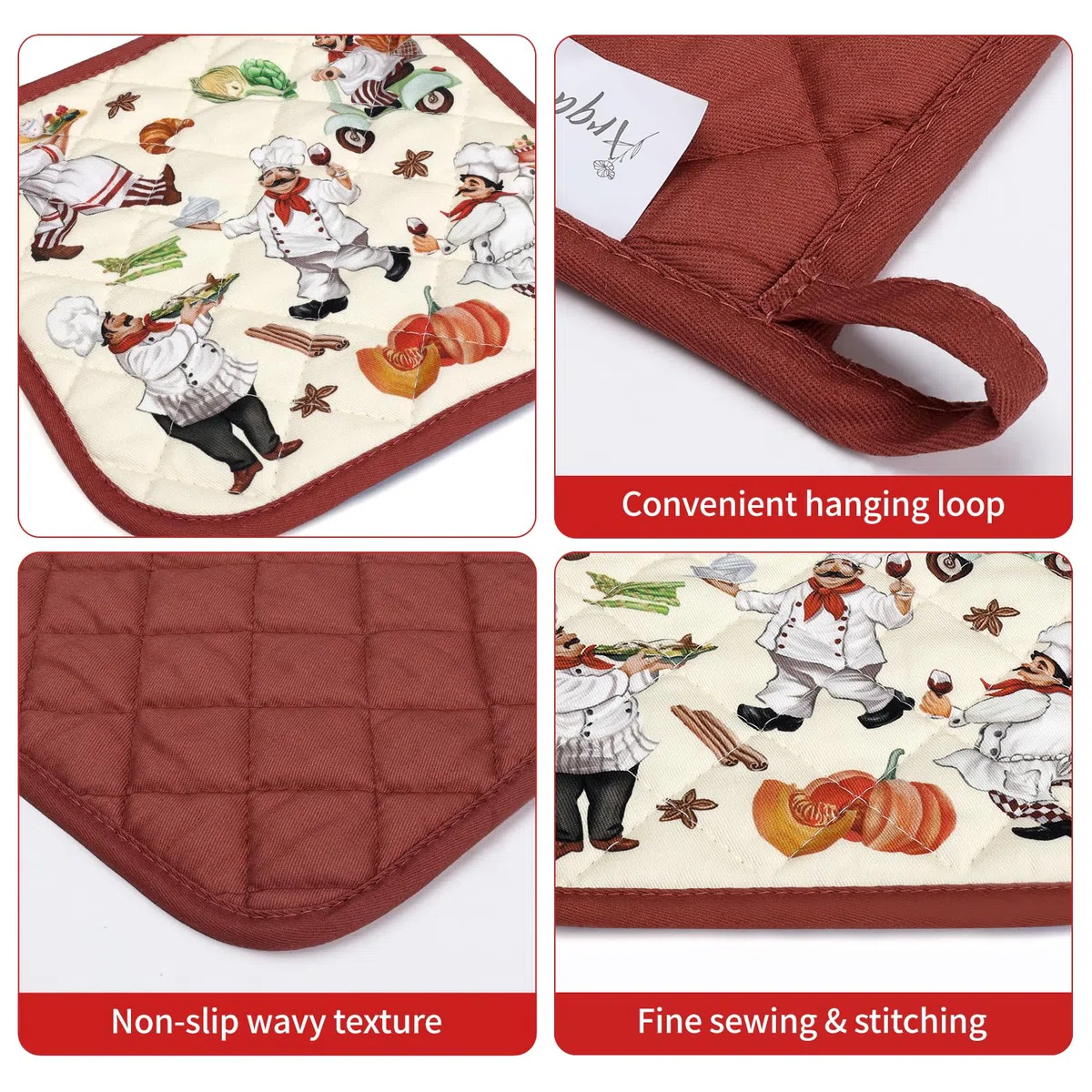Guante De Horno Agarraderas, 100% AlgodóN Guante De Cocina Resistente Al Calo Grueso Seguro para Cocinar, Hacer Barbacoas Microondas Y para La Chimenea Regalo(Cocinero)