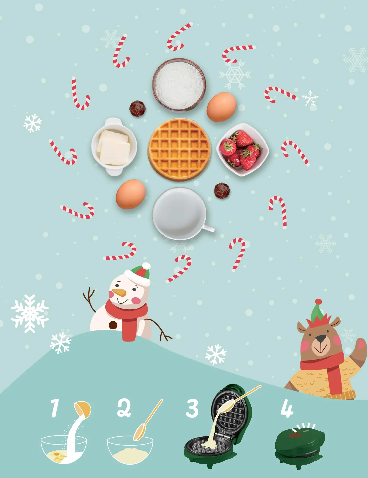 Bestron Mini Gofrera, Christmas Edition, Edición Limitada, Waffle Maker con revestimiento antiadherente, ideal para Navidad, fiestas o como regalo, tamaño del waffle: 10 cm, Color: verde mate