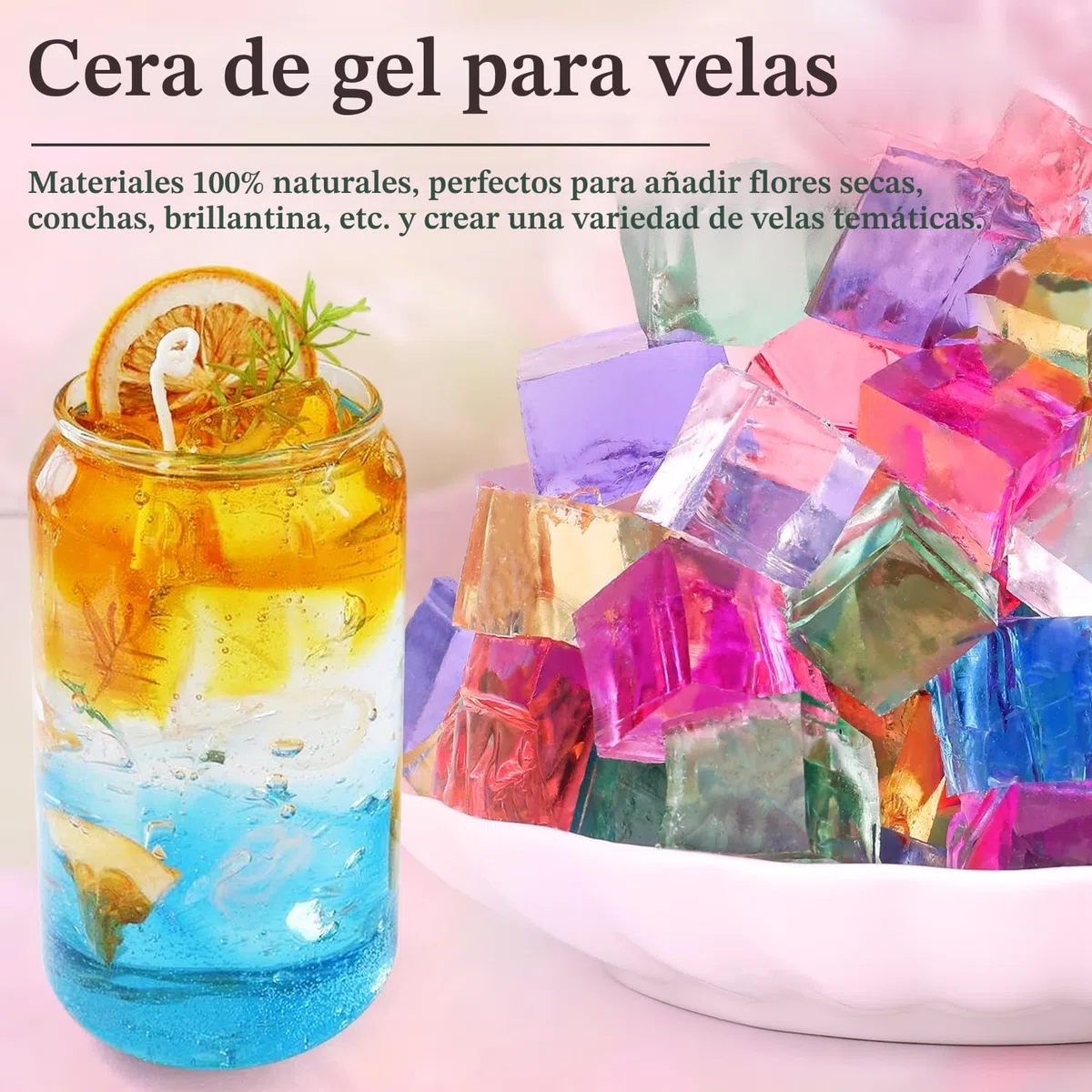 Blingfun Kit Completo para Hacer Velas de Gel - 4 Pastillas de Cera de Gel，50 Mechas，50 Pegatinas - Suministros para Velas Aromáticas Artesanales - Incluye Cera Jelly Transparente para Decoración