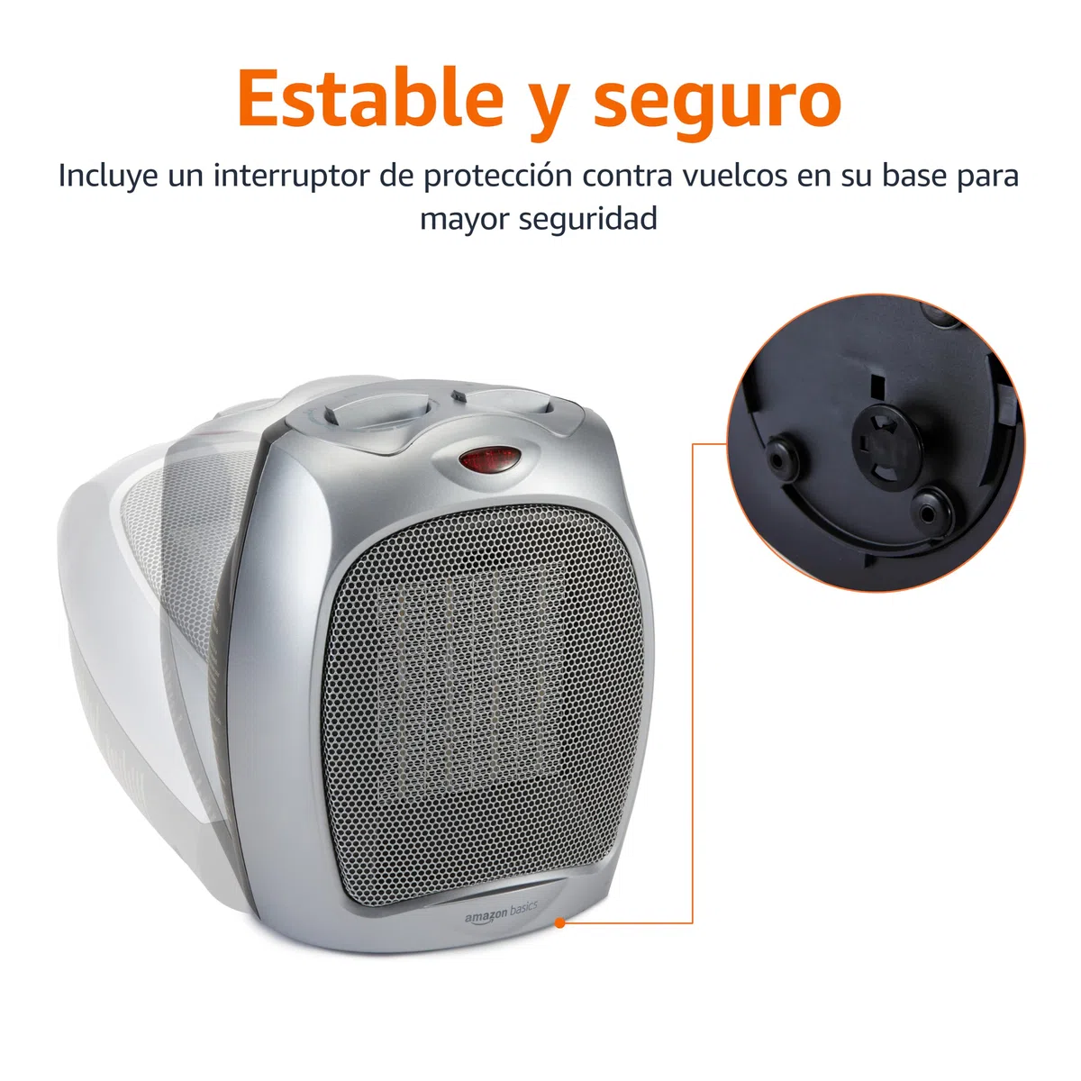 Amazon Basics Calefactor de cerámica, 1800 W, con termostato ajustable, Plateado