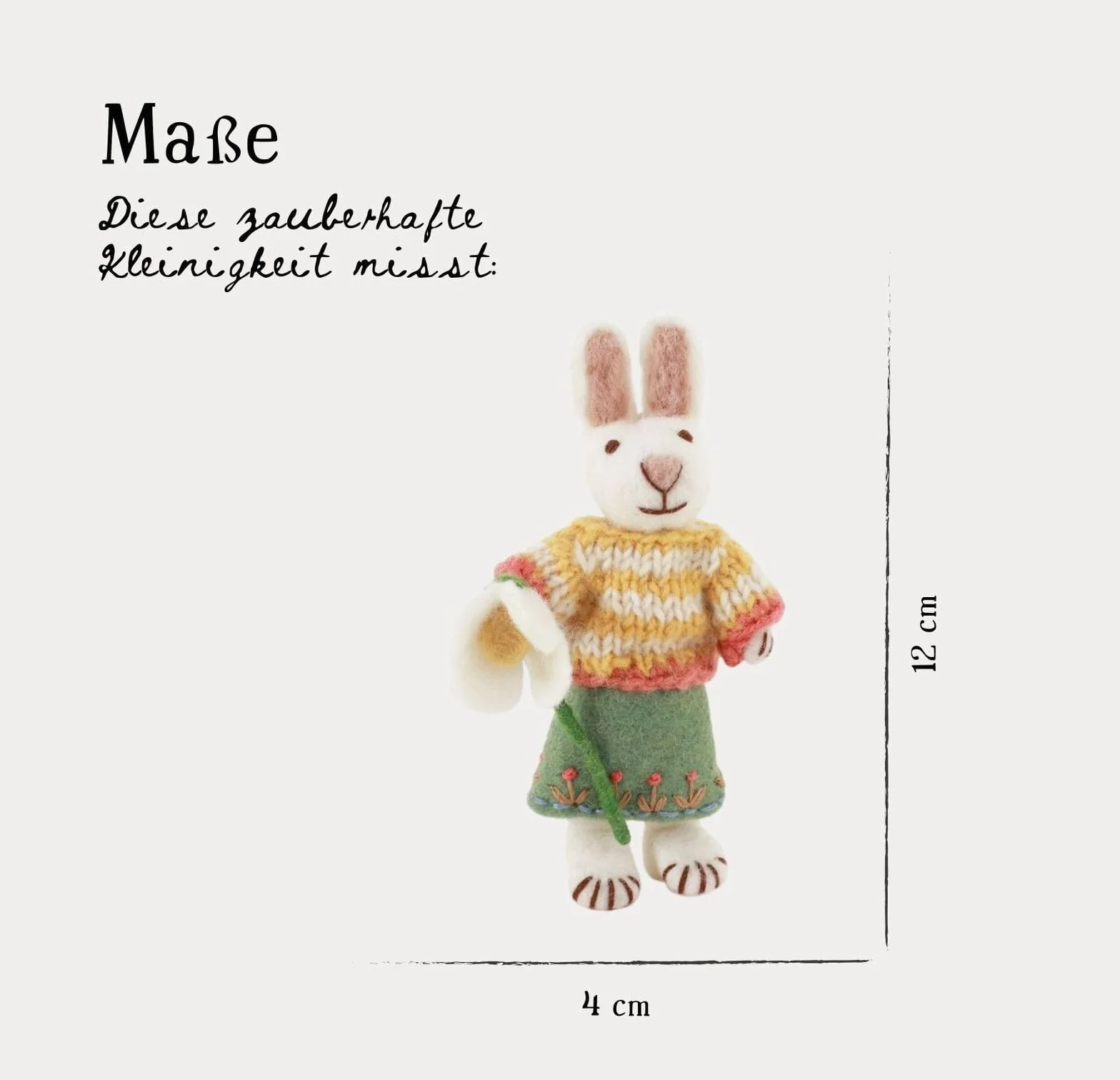 Gry & Sif Hecho a mano y certificado de comercio justo, elegante diseño danés x Nepali artesano | pequeño conejo blanco – niña con falda y campanilla de nieve | decoración de Pascua