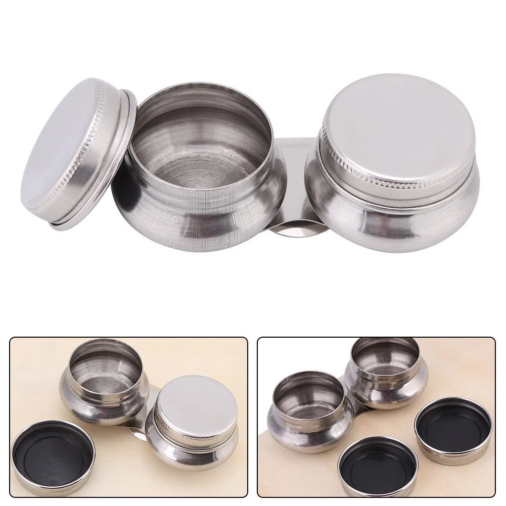 Taza de mezcla de color, taza de mezcla de color de acero inoxidable Boca grande doble cazo con tapa Contenedor de aceite Suministros de pintura al óleo para pintura al óleo