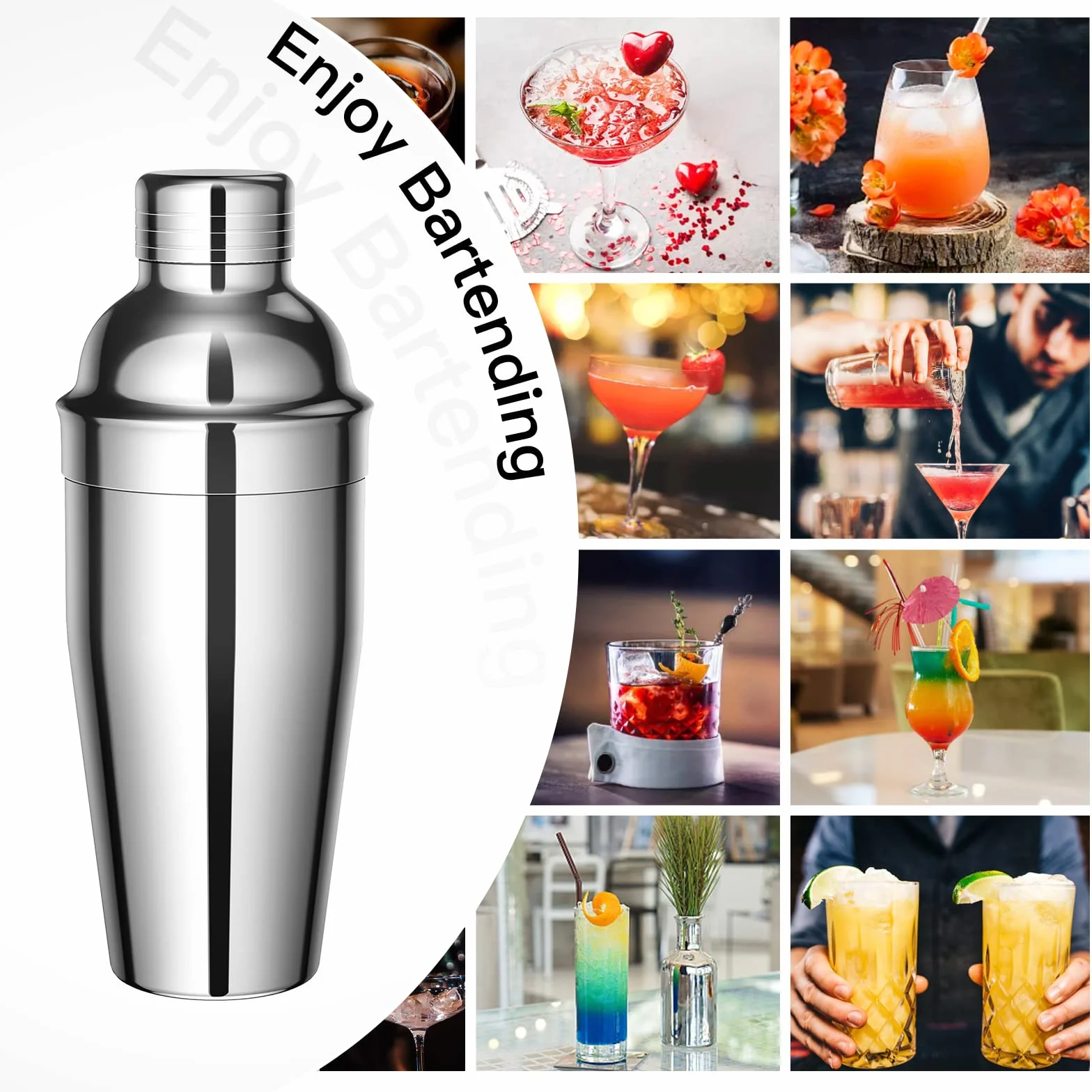 Sosayet Coctelera Profesional 750 mL, 10 Piezas Cocktail Kit con Jigger 15/30 ml, Mortero de Cóctel, Bartender kit Regalos para Hombres Amantes del Cocktail