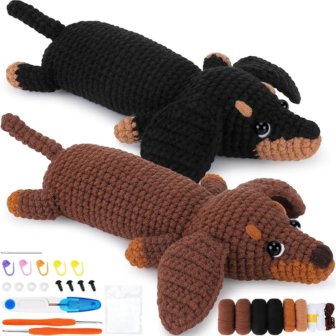 Kit de Crochet para Principiantes, Set Completo con Patrón de Perro Salchicha, Tutorial en Video Paso a Paso, Manual de Crochet, Ideal para Crear Amigurumi y Aprender Crochet