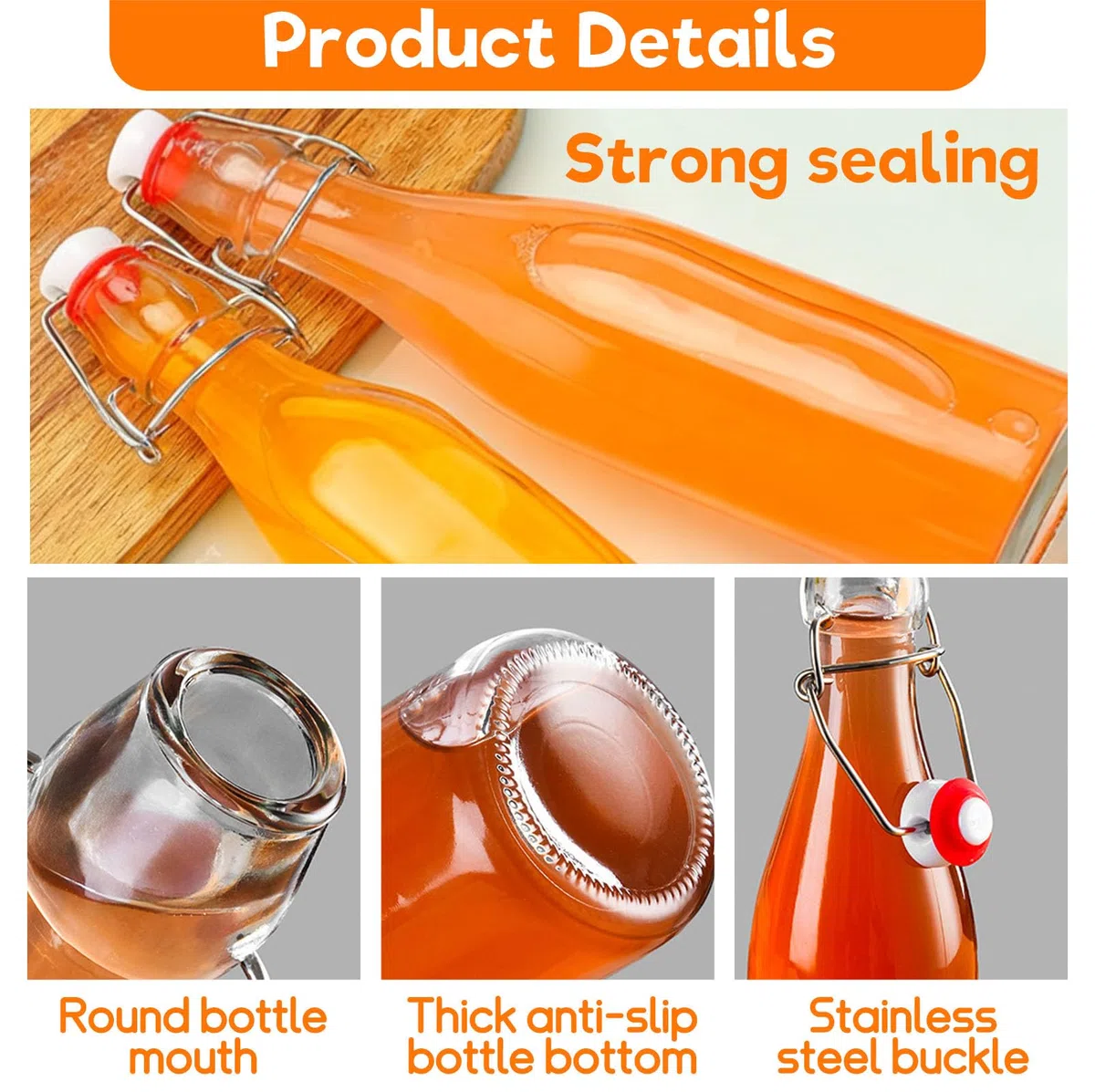 6 Piezas Botella Agua Cristal de 500 ml con Tapón Hermético y Embudo, Botellas de Vidrio Transparente Hermética, Botellitas Bebidas Reutilizables para Jugos, Aceite, Jarabe, Cerveza, Vinagre, Kombucha