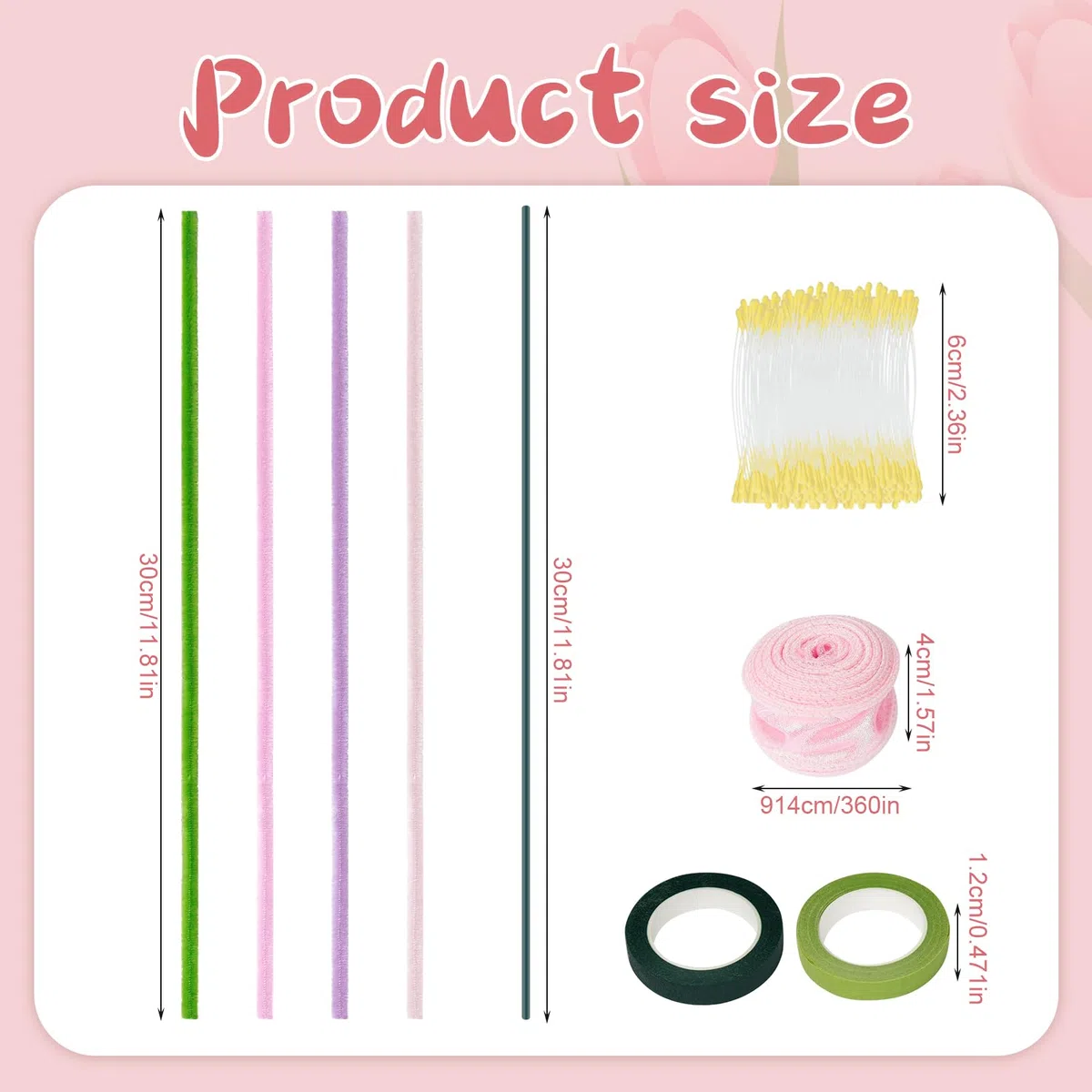 Juego de 400 limpiapipas para manualidades, limpiador de pipas de flores, con tira de luz LED, cinta de lazo, estambre, papel floral, limpiador de pipas de flores, kit de flores para ramo de