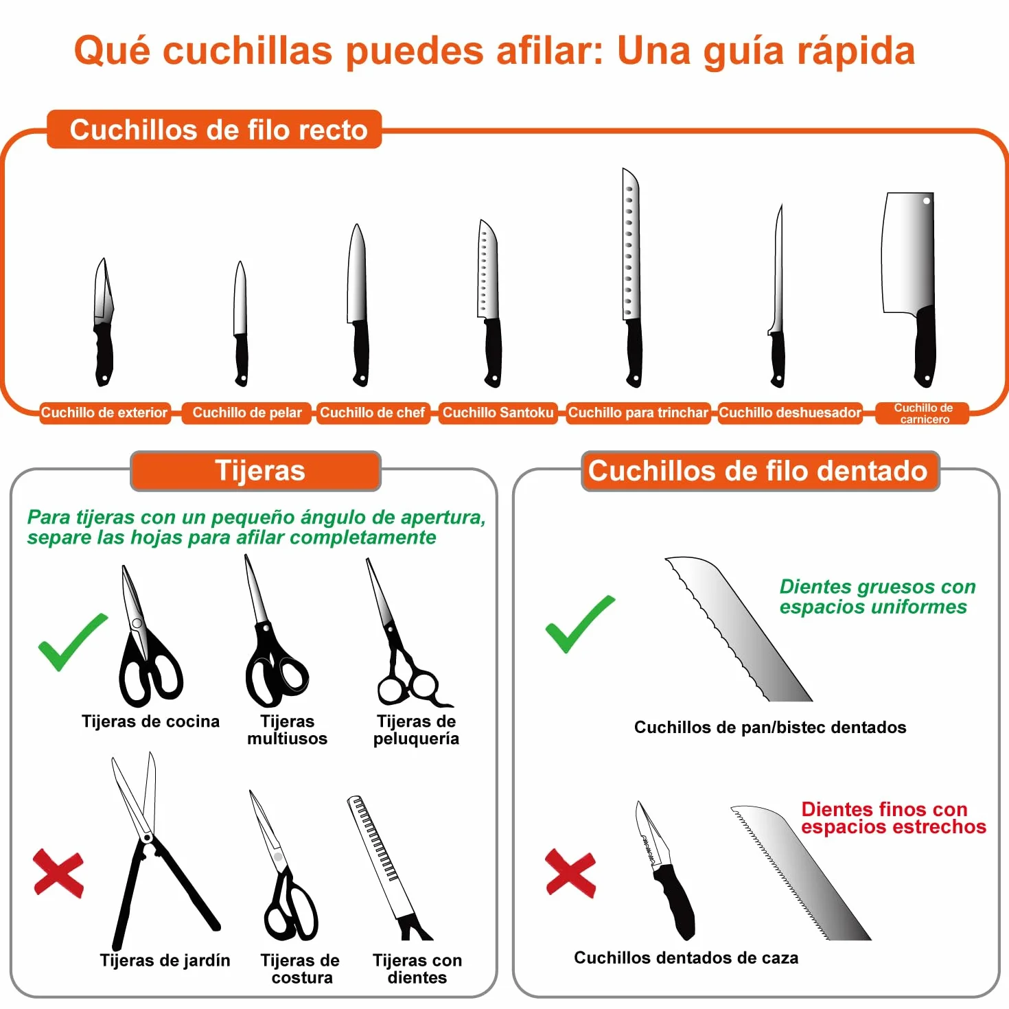 SHARPAL 191H Afilador de cuchillos y tijeras de cocina, afilado para cuchillos con bordes rectos y dentados, herramienta para afilar cuchillos
