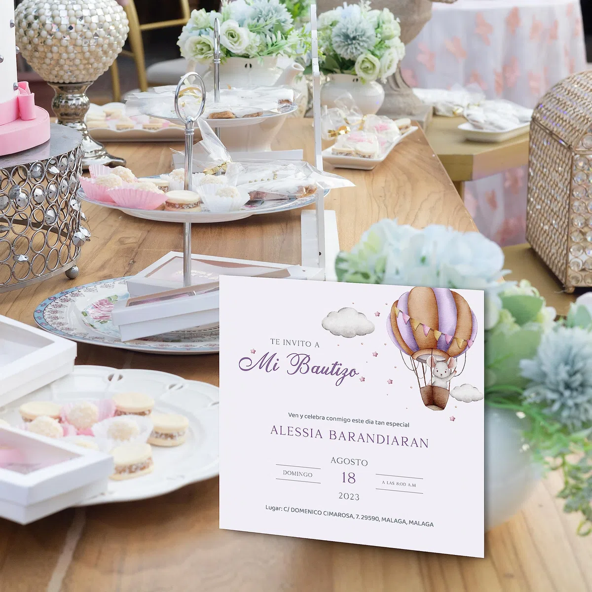 Invitaciones Personalizadas y Recordatorios Bautizo Niño y Niña de 15x15cm | Personaliza Nombre, Fecha y Texto | Tarjeta para Invitados - Elige entre 4 Modelos (Modelo 3)