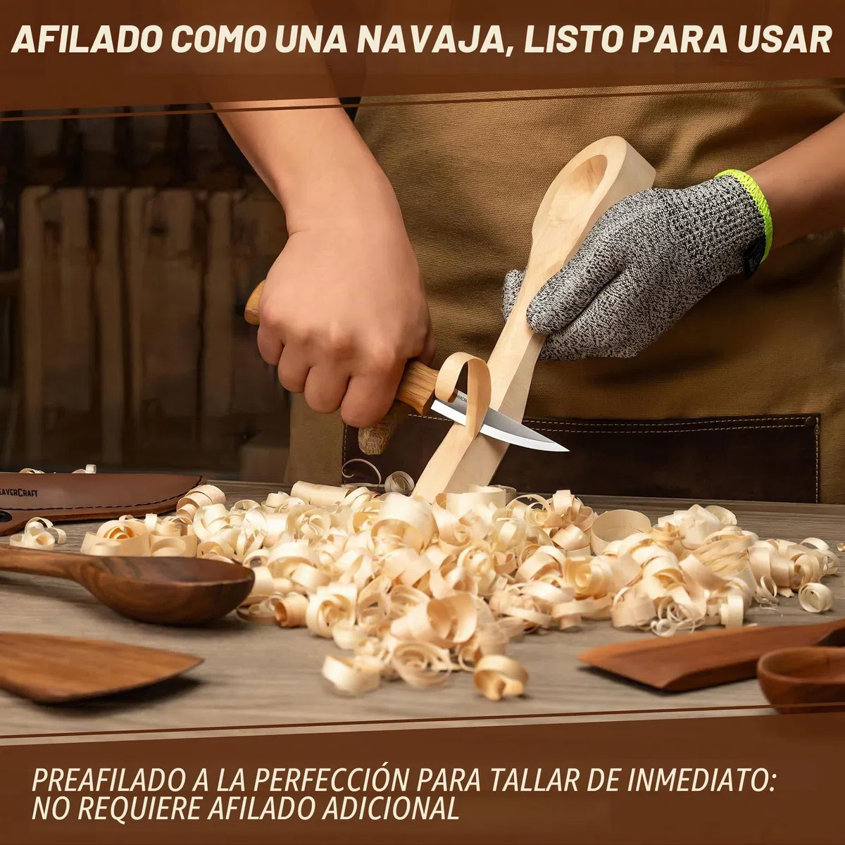 BeaverCraft, Cuchillo Sloyd C4s de 8cm - Cuchillo Sloyd para Tallar Madera con Funda de Cuero para Tallar y Desbastar para Principiantes y Profesionales Acero Duradero de Alto Contenido en Carbono
