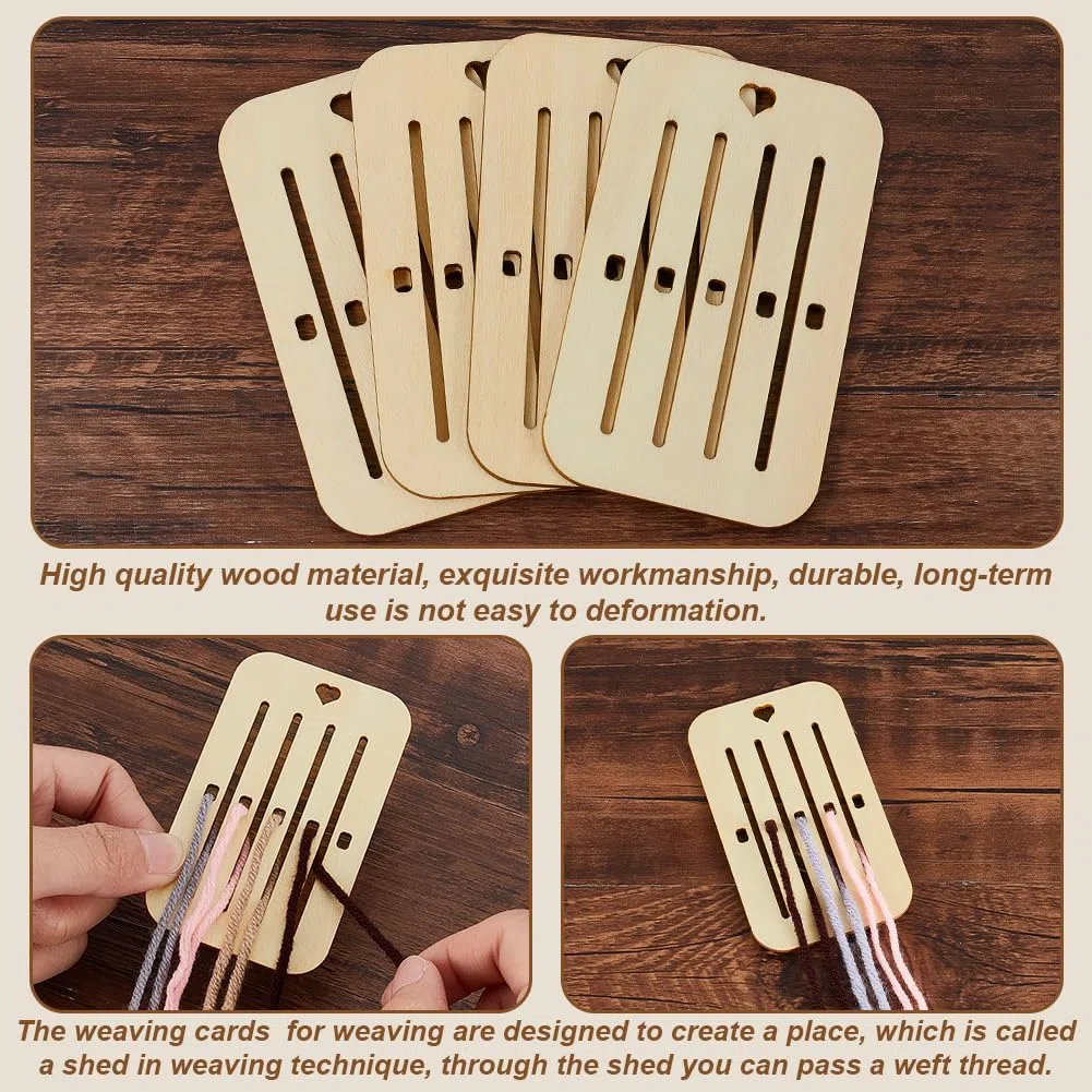 AHANDMAKER 10 tarjetas de tejido, kit de tejido de cinturón de madera, herramientas de tejido de telar, suministros de tejido para bolsa, cinturón, correa de cámara, suministros de tejido para