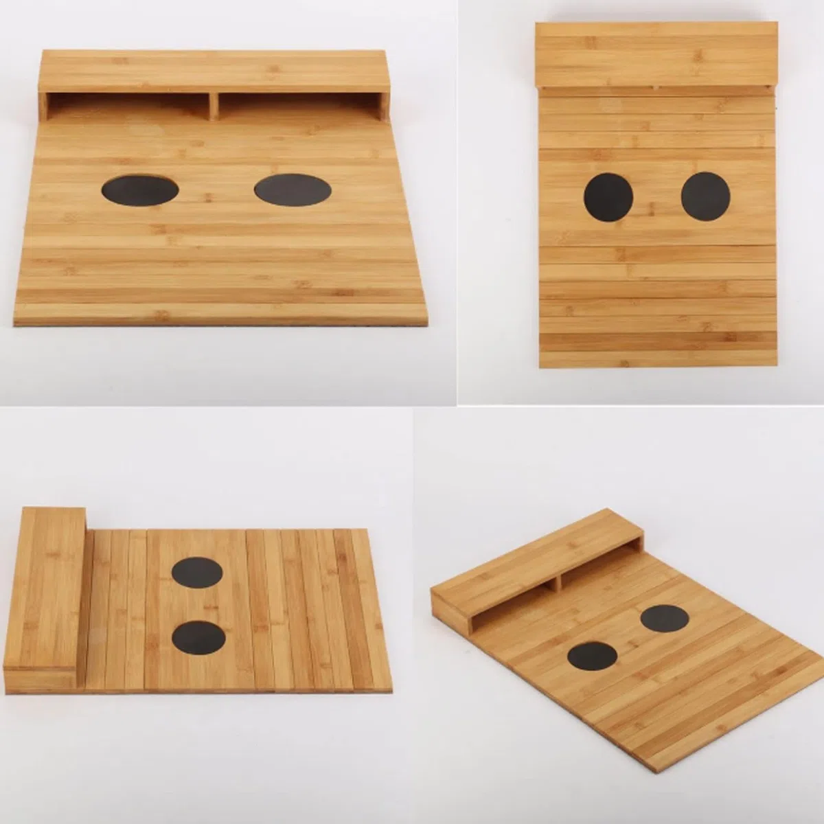 GOMETY Bandeja para Reposabrazos de Sofá de Bambú, Bandeja de Brazo Plegable Antideslizante con Portavasos, Mesa Auxiliar para Sofá para Bebidas Snacks Teléfono y Mando