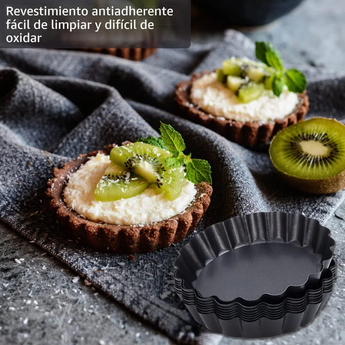 Molde Quiche Tart Pan Antiadherentes, 8 Pcs Round Molde Horno Tartaletas Pie Pan con Base Extraíble Loose Bottom, Individuales Reposteria para Hacer Pizzas, Pasteles (Diámetro 10 cm)