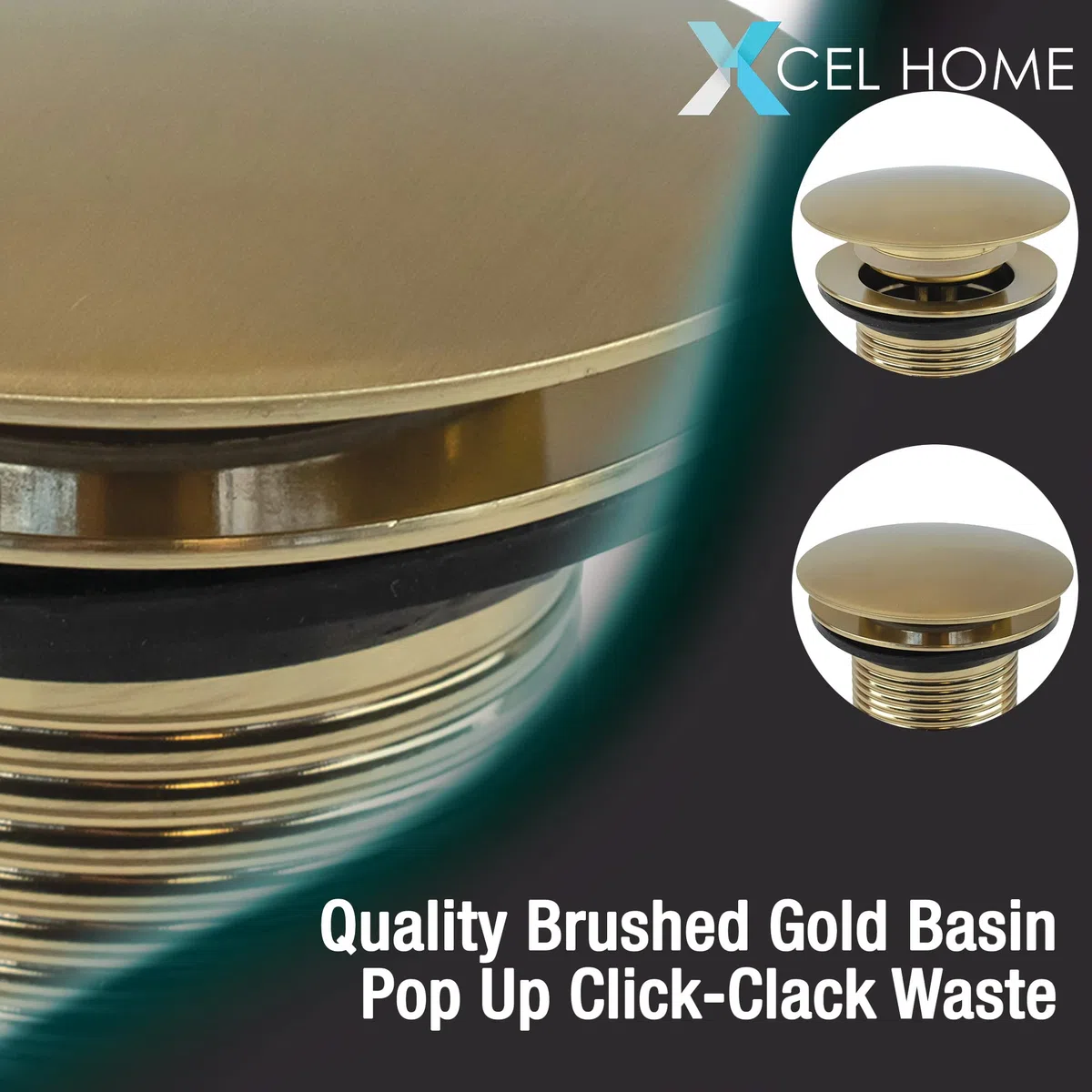 Oro Cepillado Sin Ranuras Clic Clack Desagüe de Lavabo | Tapón Pop-Up de Latón Redondo con Forma de Cúpula para Fregaderos y Lavabos de Baño | Fácil de Instalar Conexión Estándar G 1 1/4