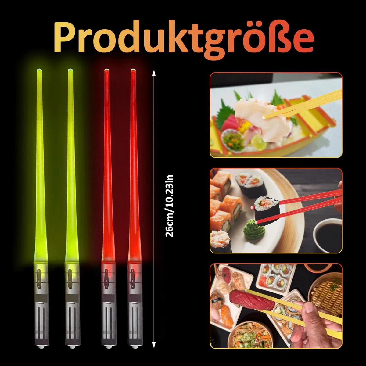 Palillos de sable de luz, SOARFLY 2 pares de palillos LED con 9 modos de color, Lightsaber Chopsticks sin BPA, reutilizables, palillos luminosos para cocinas, cenas, sushi, fiestas, cubiertos