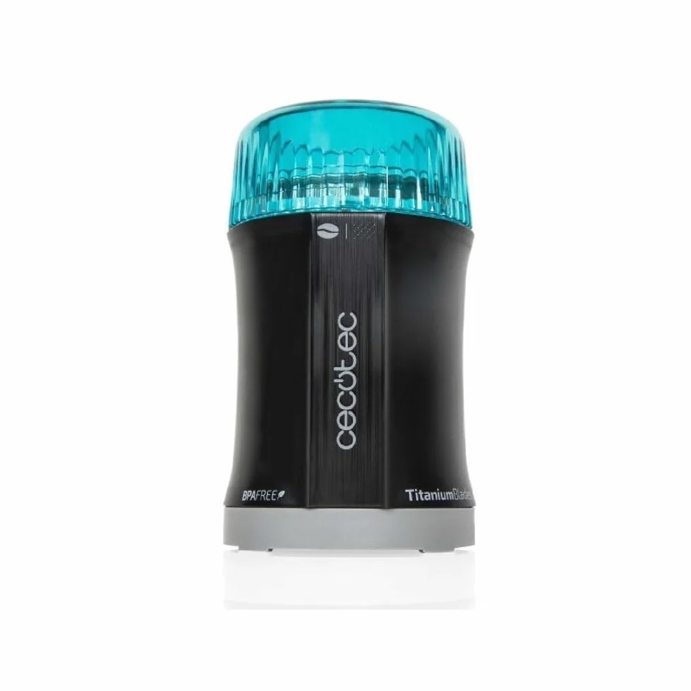 Cecotec Molinillo de Café y Especias TitanMill 200, Compacto, 200 W, Cuchillas recubiertas de Titanio, Capacidad de 50 gr, 10 Tazas de Café, Recipiente de acero cepillado, Sin tóxicos