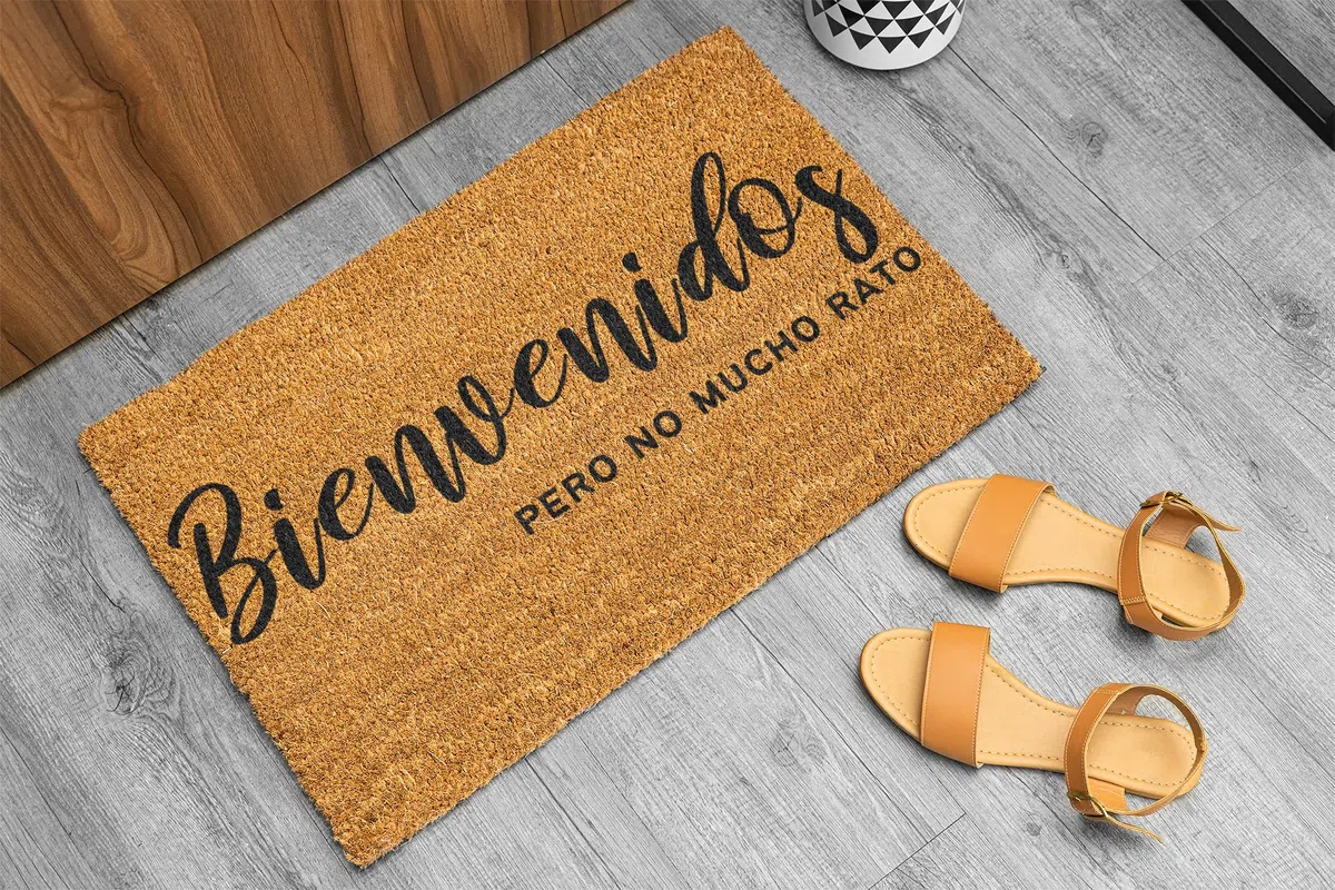 koko doormats Felpudo Entrada Casa Original de Coco Natural “Bienvenidos Pero no Mucho rato” | Alfombra de Entrada Antideslizante para Exterior e Interior | 60x40 cm | Diseño Divertido | Base PVC