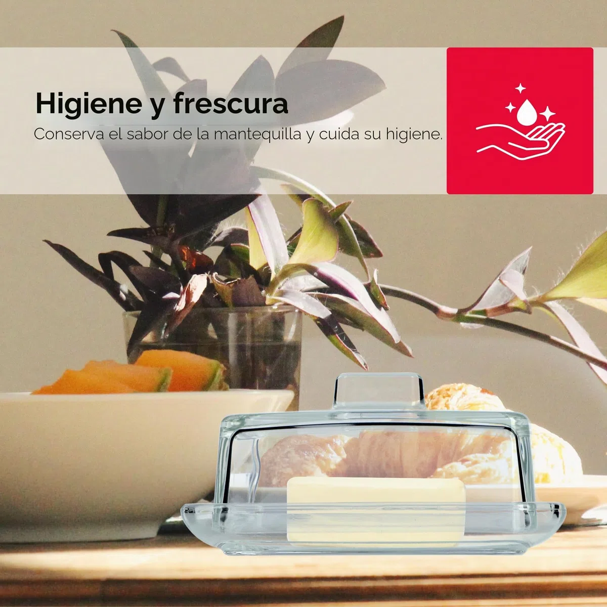 KADAX Mantequera rectangular de cristal con tapa y asa, recipiente para mantequilla apto para lavavajillas (transparente)
