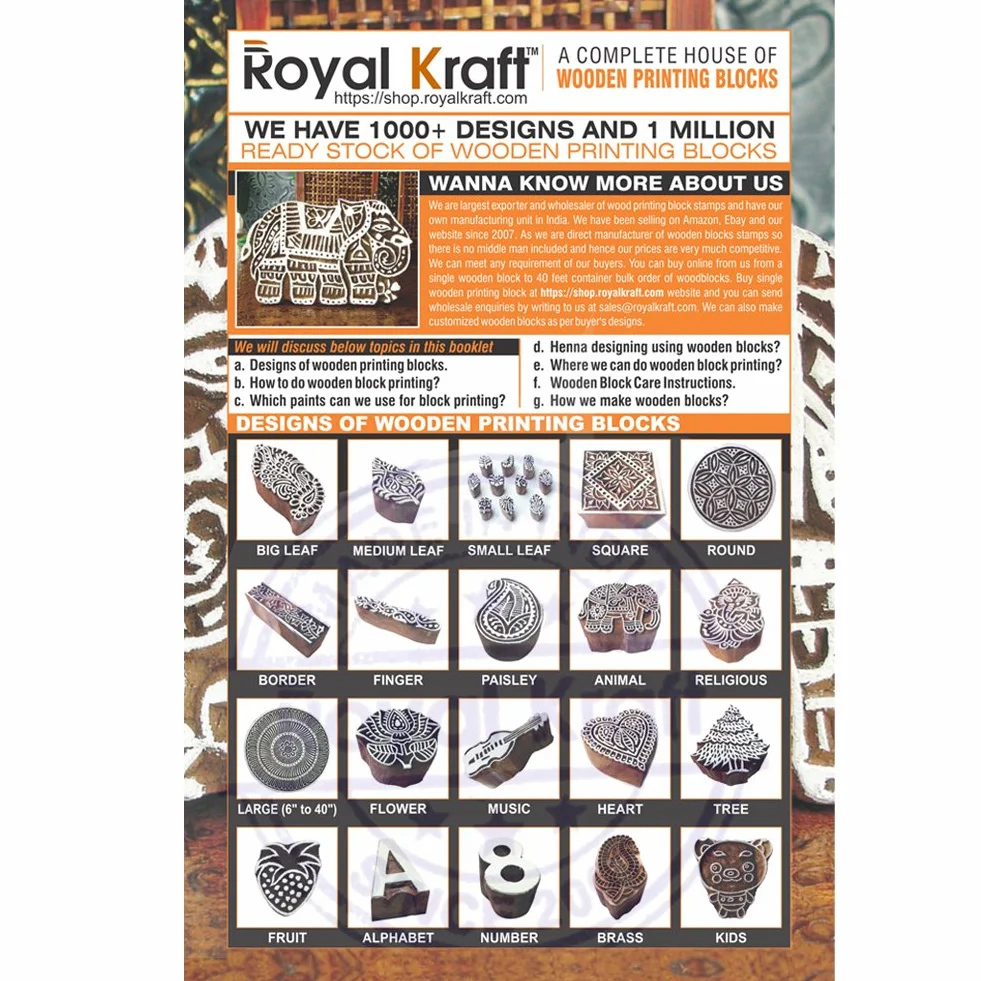 Royal Kraft Hecho Mano Diseños Floral y Mandala Madera Bloque Sellos (Set de 5)