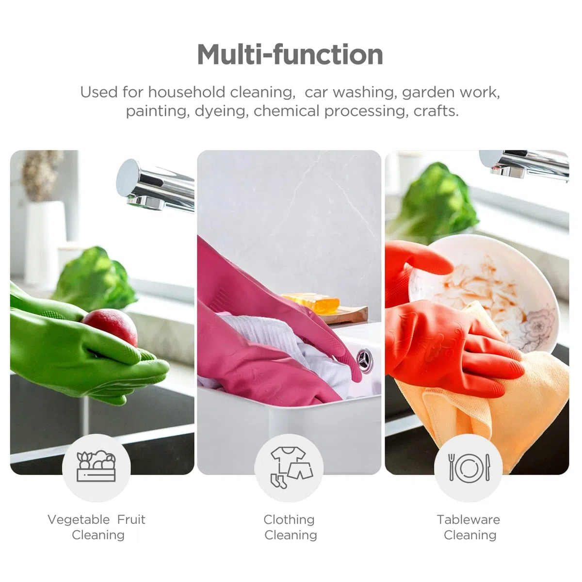 3 pares de guantes de goma largos para lavar la cocina, reutilizables e impermeables con mango antideslizante, ideal para limpieza del hogar y enjuague