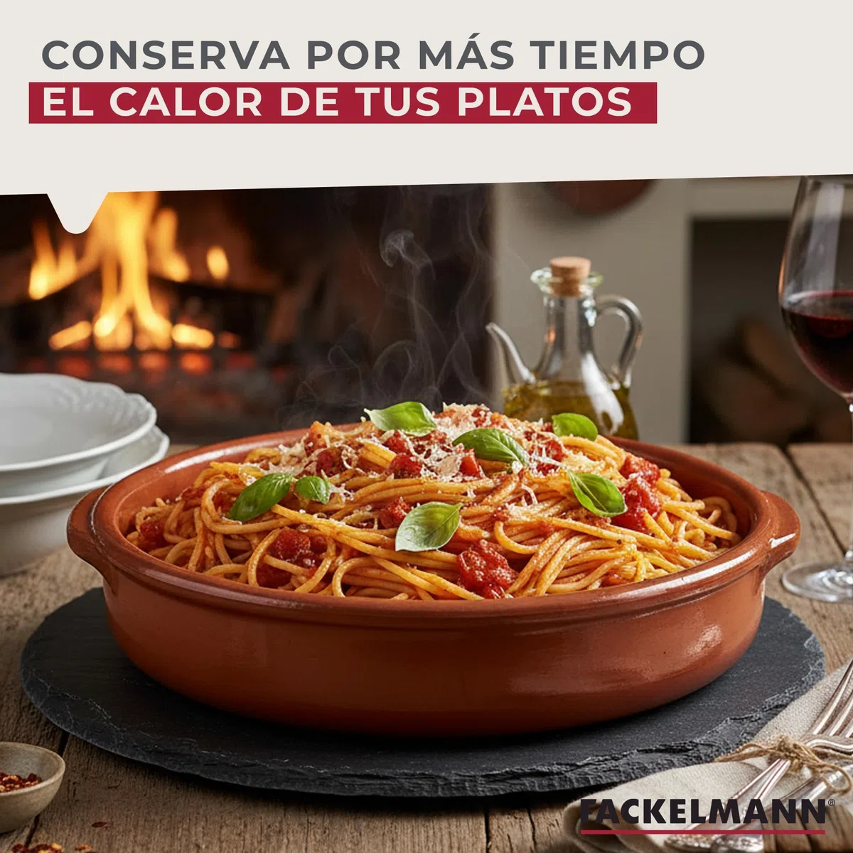 Fackelmann Cazuela de Barro Tradicional, Cazuela de Cerámica Rústica, Apta para Cocina de Gas y Eléctrica, Microondas y Horno, Color Natural, 36 cm Diámetro, Borde 7 cm, 1 ud.