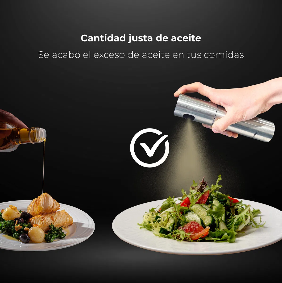 MasterPro Foodies - Pulverizador de Aceite - Spray de 100ml de Capacidad y 4x17,5cm - Fabricado en Acero Inoxidable - útil Para Freidora de Aire - Resultado Homogéneo