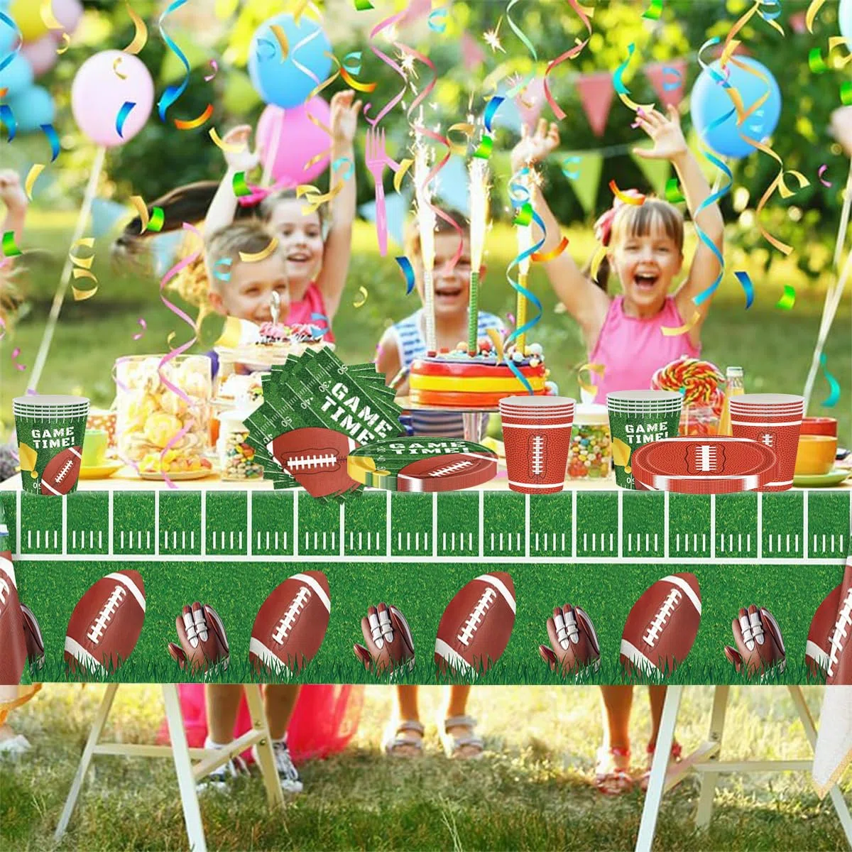 Vajilla para fiestas de Rugby, 61 piezas Decoración Vajilla de cumpleaños niños, Tema deportivo Juego de platos de papel para fiesta, Incluye vasos de papel, servilletas y manteles