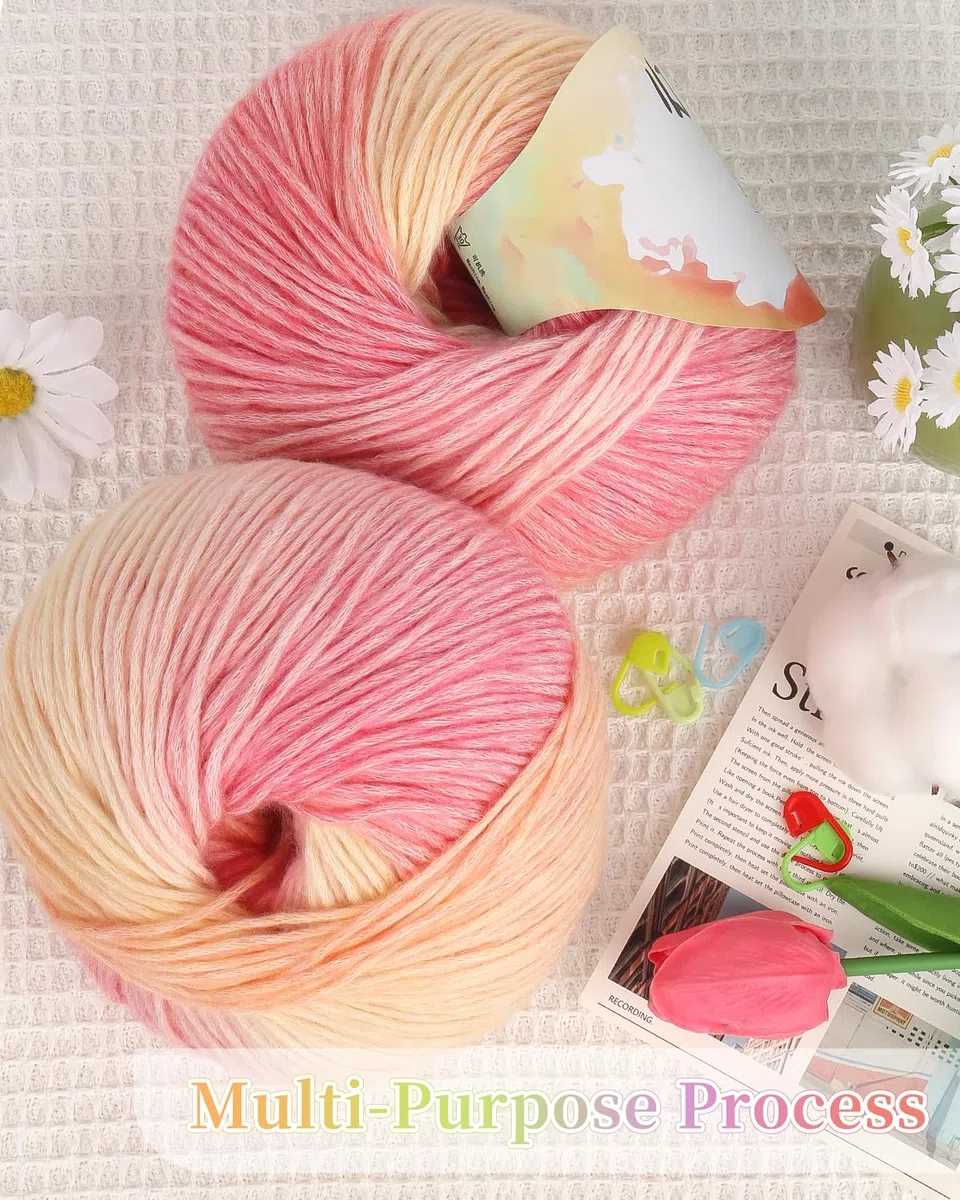 Coopay Ovillo de lana degradado, 200 g (2 x 100 g) para ganchillo, hilo de ganchillo degradado multicolor, bonito hilo de ganchillo muy suave, lana para tejer elegantes jerseys - 109 Temporada Flores
