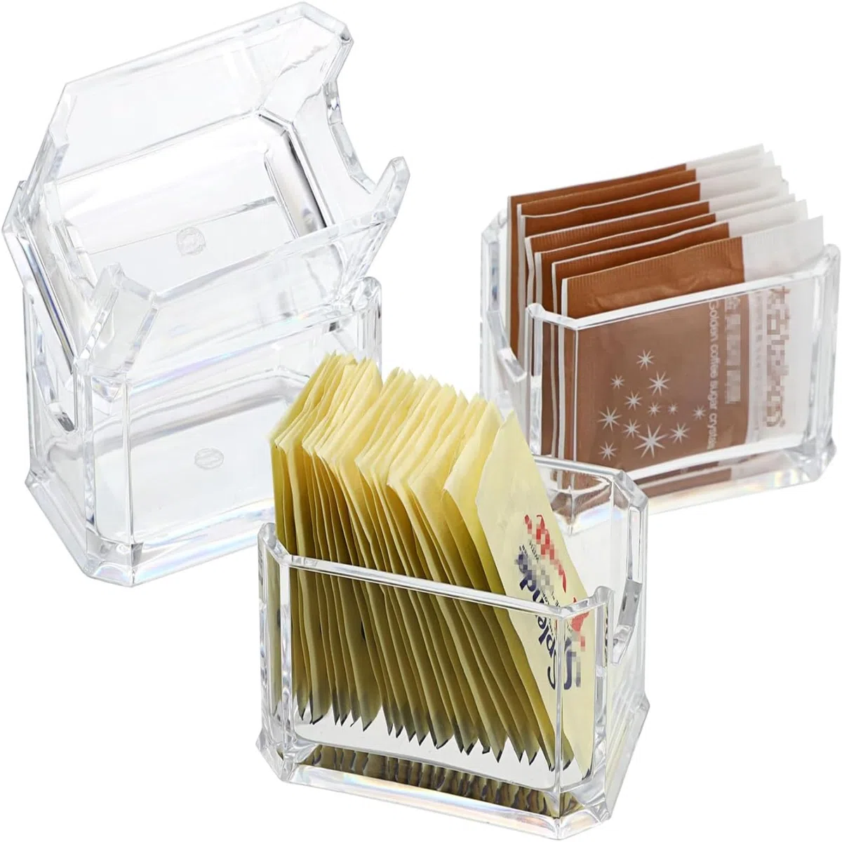 Paquete de 4 soportes para paquetes de azúcar, organizador de bolsas de té, dispensador de condimentos para restaurantes, oficinas, hoteles, cafeterías, reuniones familiares, banquetes de fiesta