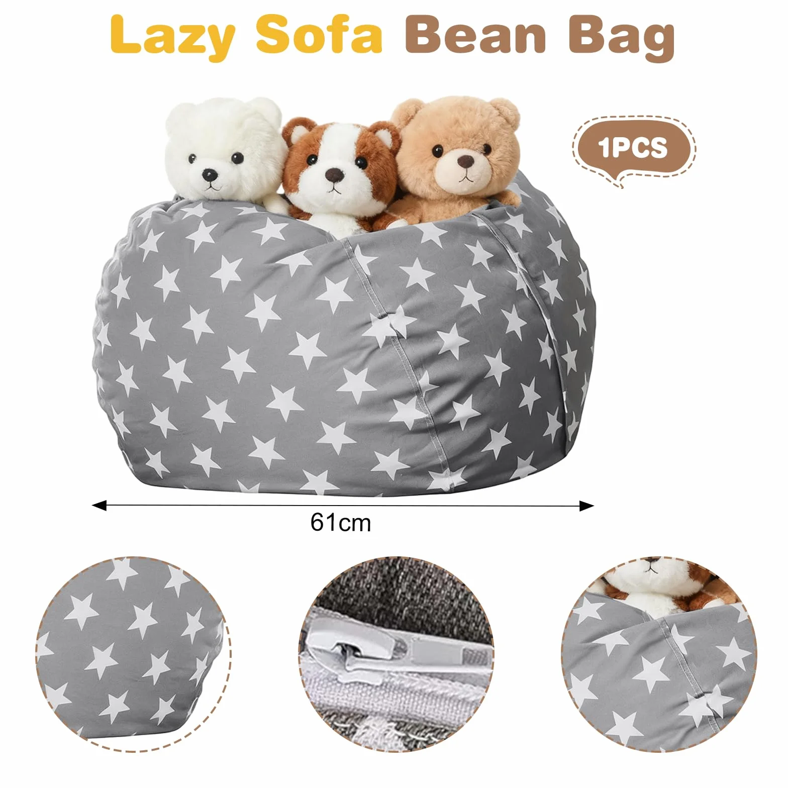 Bolsa de almacenamiento de juguetes, puf para niños, sofá, bolsa de almacenamiento de juguetes, bolsa de almacenamiento de juguetes con cremallera, para juguetes, ropa de 24 pulgadas