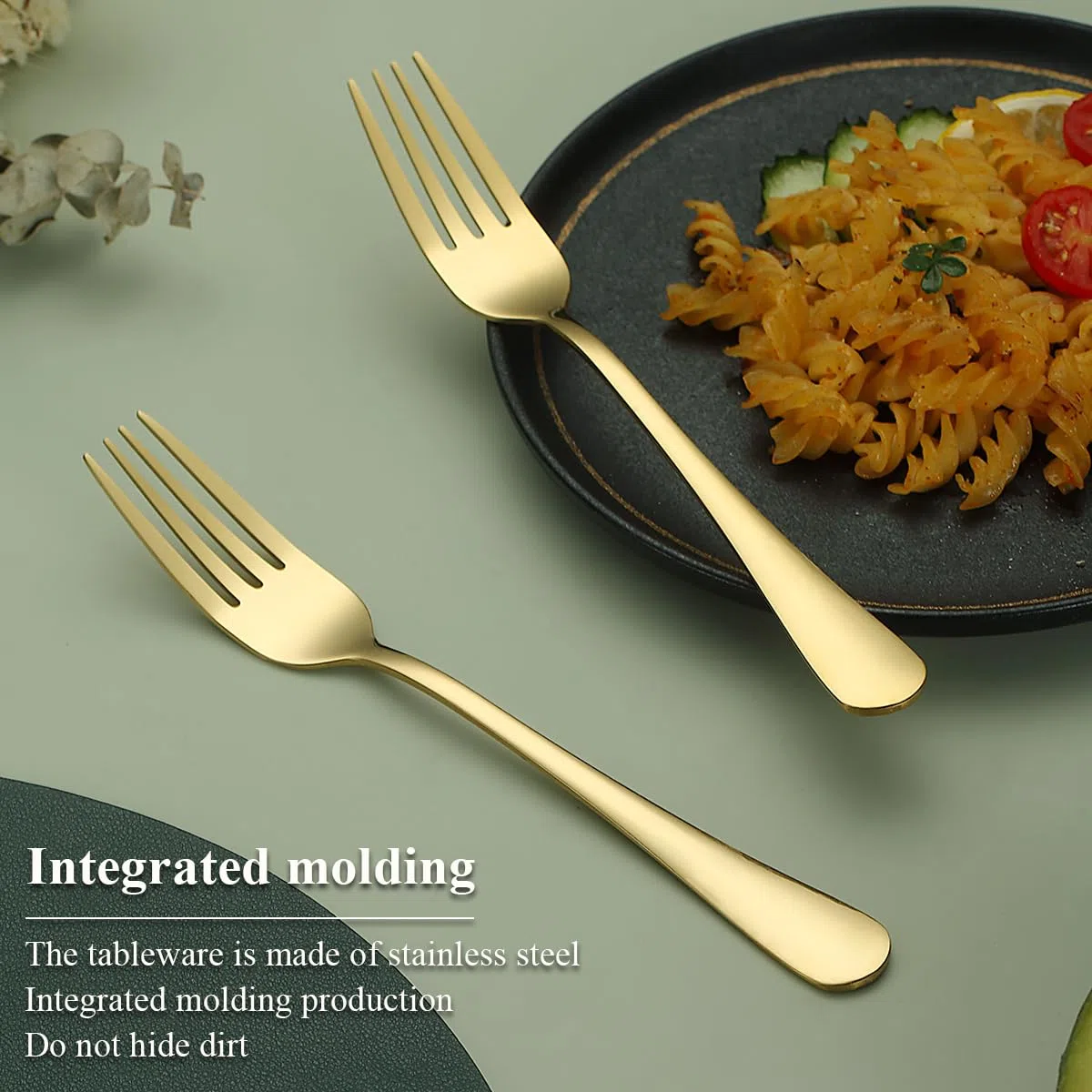 Evanda Tenedor De Cena 12 Piezas, Acero Inoxidable Titanio Dorado 20.5cm Tenedores, Tenedores de Pastel, Tenedores de Mesa, Tenedores de Postre, Fácil de Limpiar, Apto para Lavavajillas