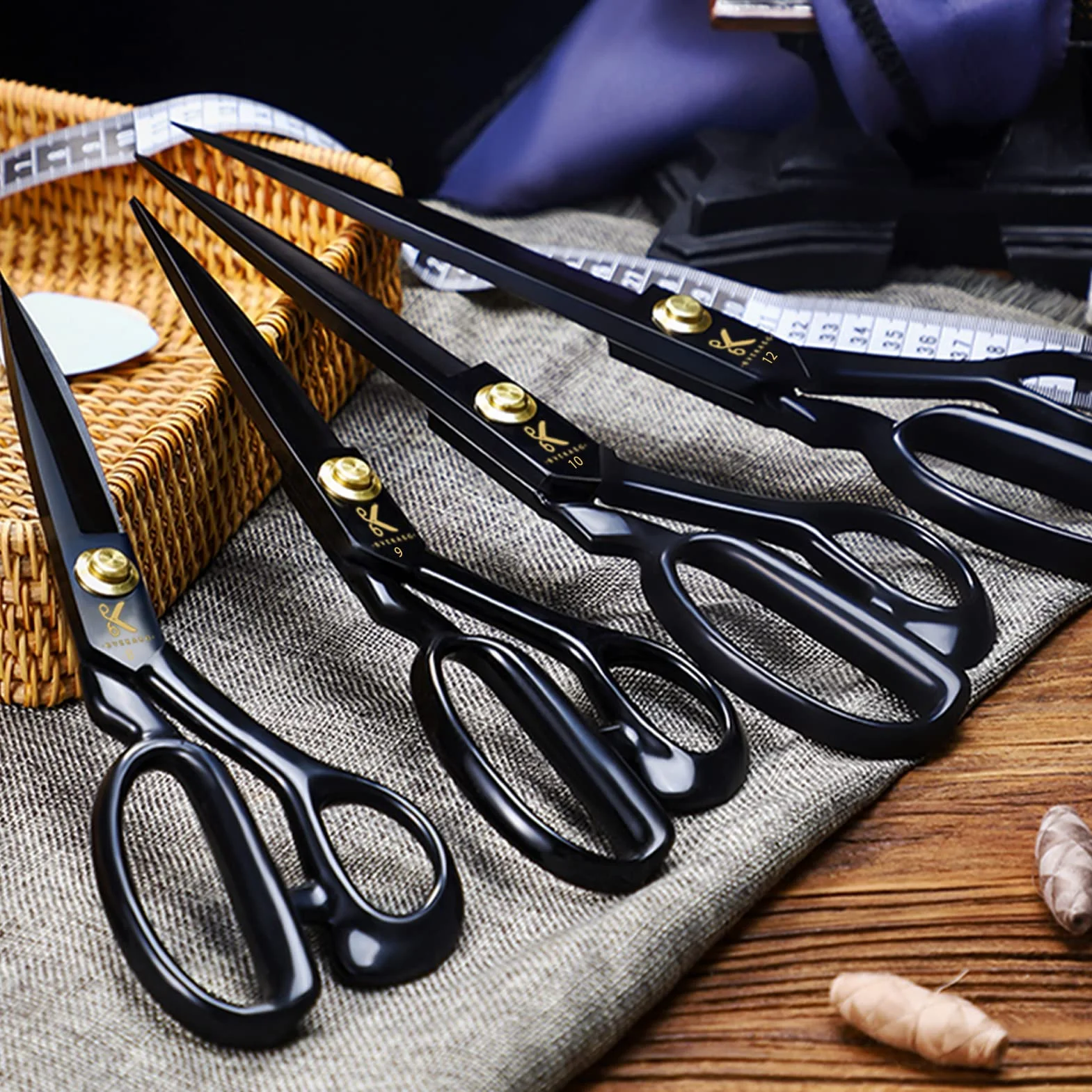 Tijeras profesionales de sastrería - 30,5 cm (12 pulgadas) de alta resistencia, acero de alto carbono, afiladas, para tela, ropa, cuero, materias primas (negro)
