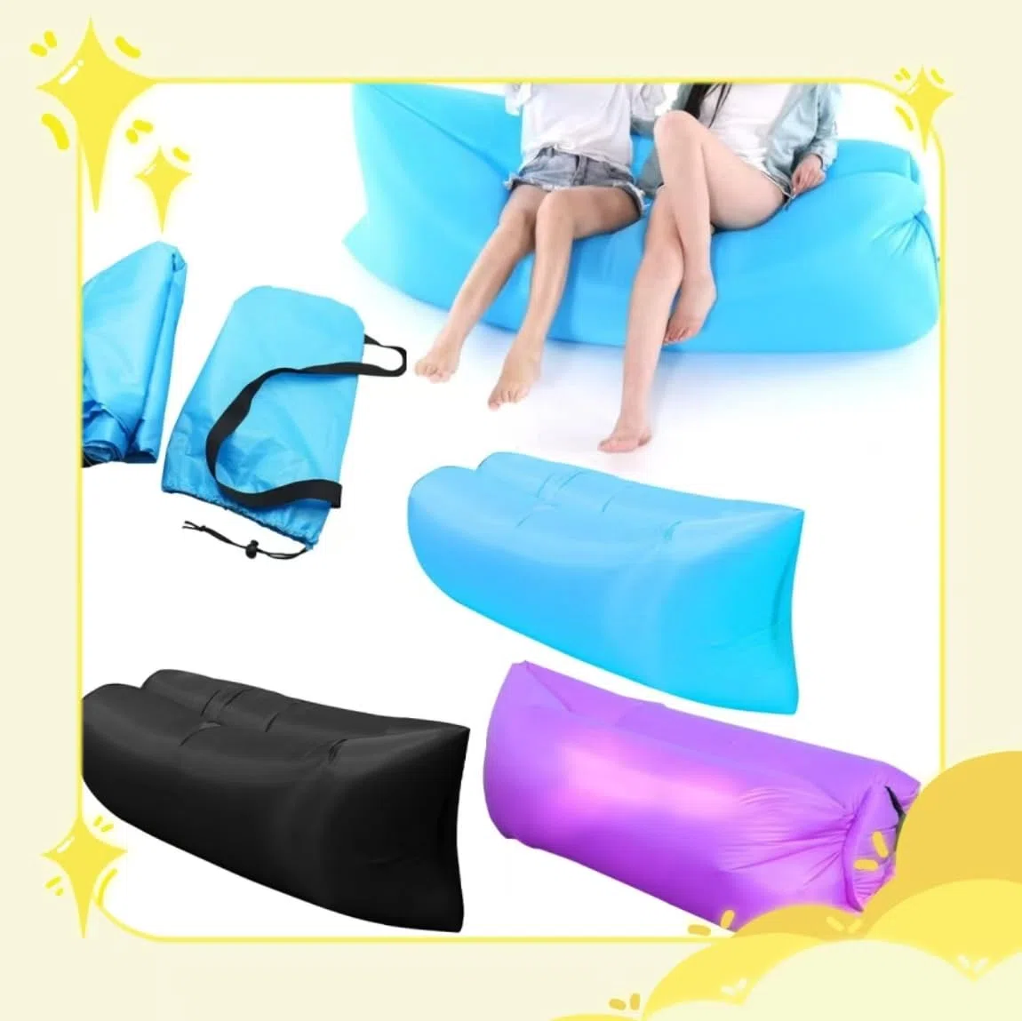 Lazy - Sofá inflable para exteriores, inflado rápido, impermeable y duradero, portátil, para acampar y playa, para adultos (azul)