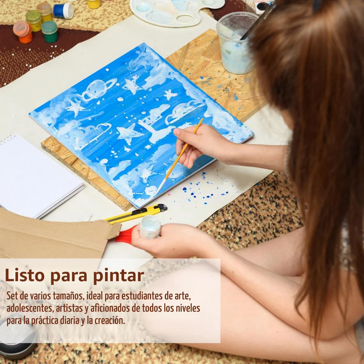 Koncci Set de 9 Lienzos para Pintar - 20x20, 20x30, 30x40CM - 3 mm - Paneles de Lienzos Algodón, Tela de 3 Capas, Lienzo Artístico para Pintura al óleo, Acrílica, Niños, Principiantes, Artistas