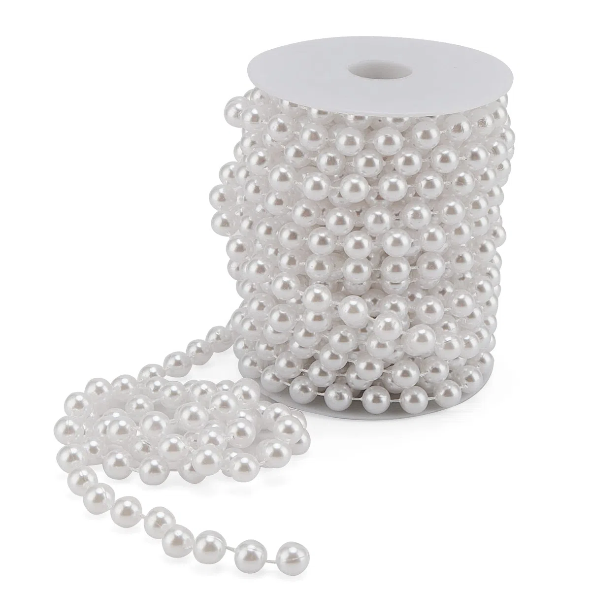 2 Rollos de 10 mm, Cadena de Perlas Artificiales, Guirnalda de Perlas de Pesca, Cuerda de Perlas, Cadena Decorativa para Bricolaje, Navidad, decoración de Mesa, Blanco, 10 m de Longitud