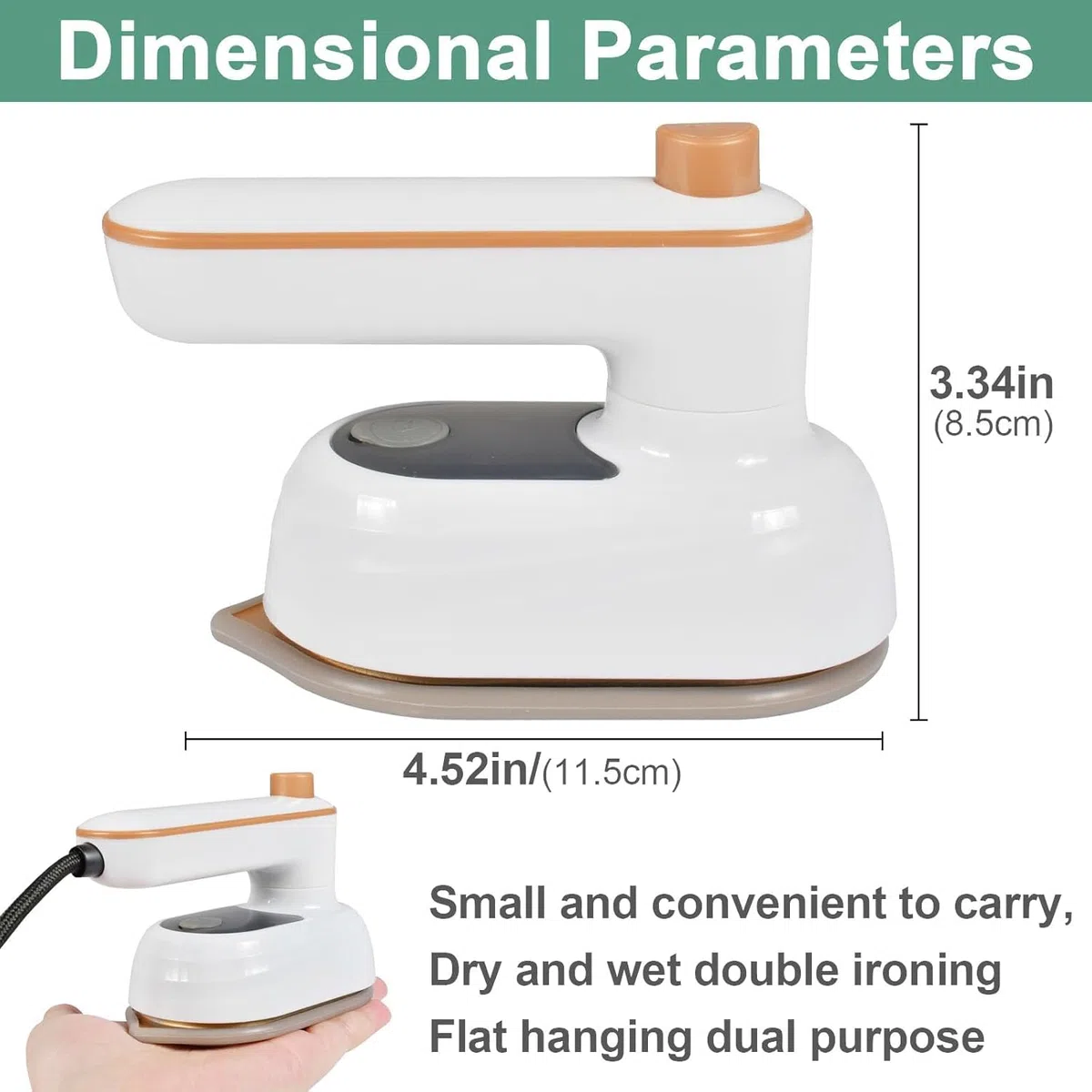 Plancha de Viaje Mini con Vapor, Plancha Portátil de Mano, Mini Depósito de Agua 50 ML, Máquina Plegable de 180 Grados para Planchado Seco y Húmedo, Ideal para Familia y Viajes