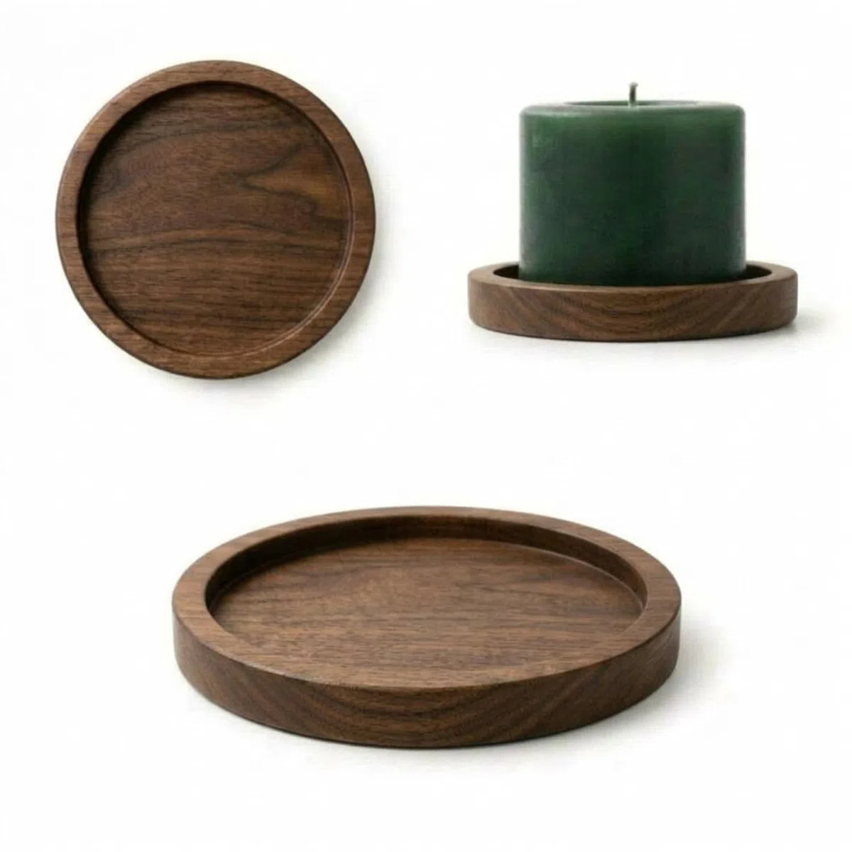 Sabai'ly - 2 Portavelas Elegantes de Nogal sostenible - Ø 10 cm ⇧ 1.3 cm (Borde Recto) - Platos y Soportes para Velas y Posavasos Decorativos, Toque cálido para tu hogar, Candelabros de Madera