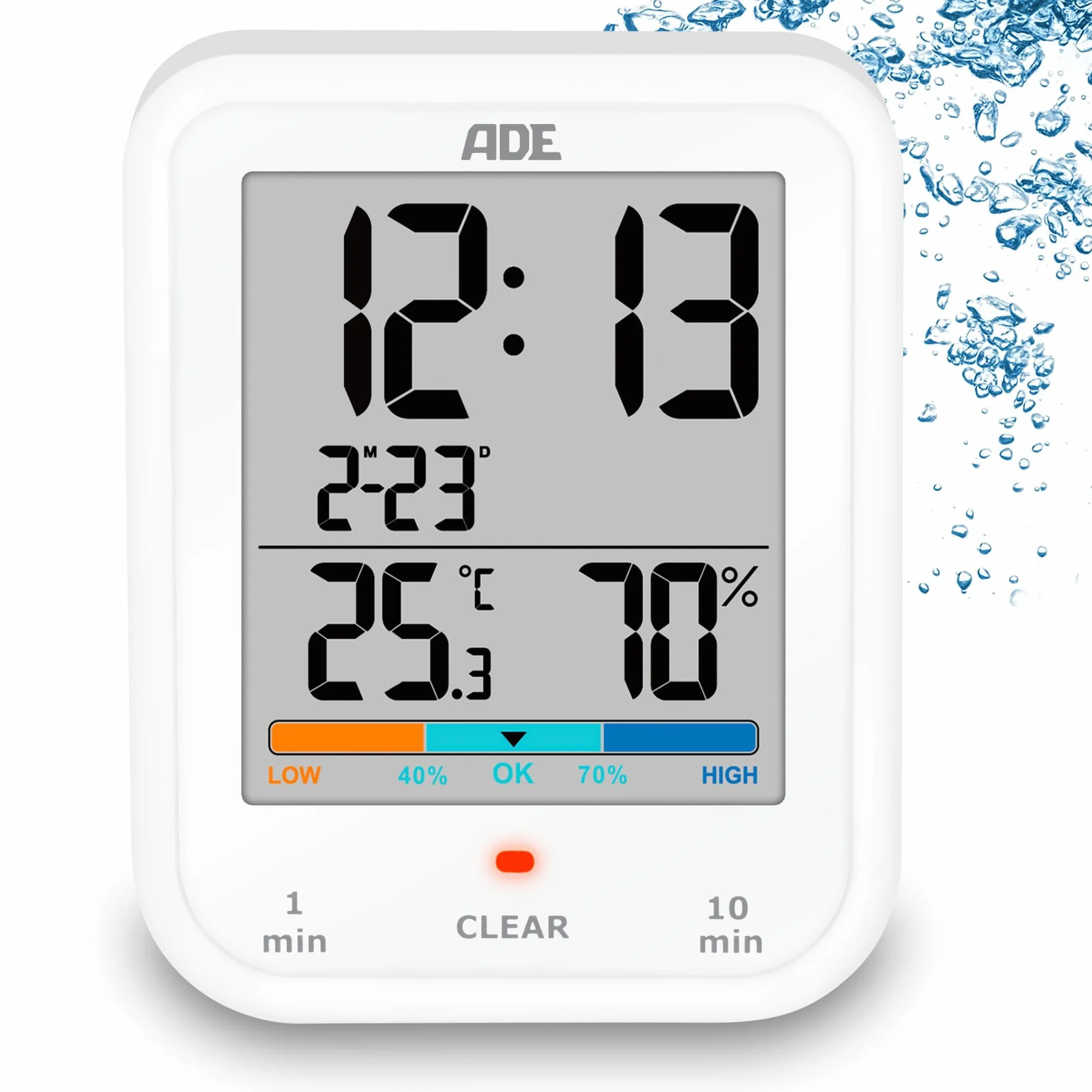 ADE Reloj de baño Digital con higrómetro y termómetro | Resistente al Agua IP65 | Temporizador de Ducha | Gran Pantalla LCD | función de Cuenta atrás