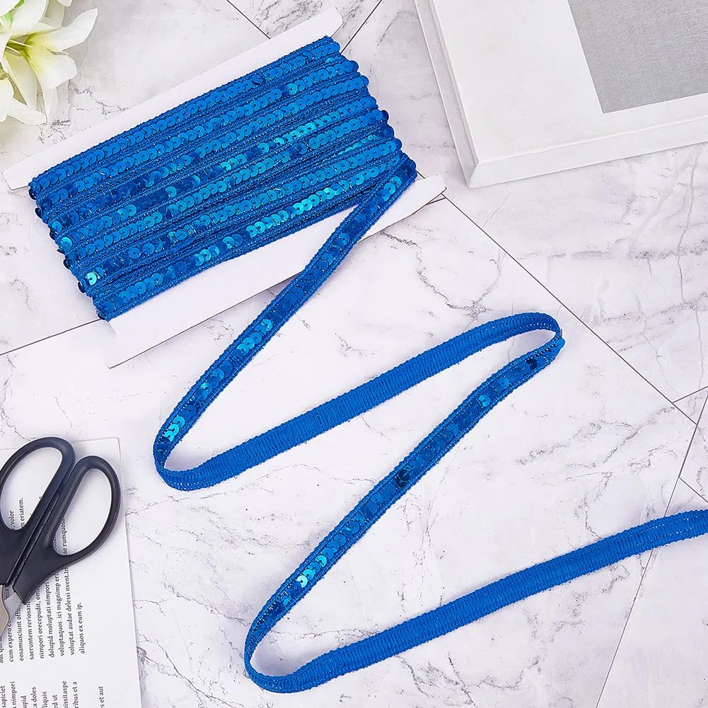 Tira de Lentejuelas Azules de 10 m Y 12mm con Purpurina, Ideal para Tapicería, Costura, Confección de Ropa, Decoración del Hogar Y Manualidades.