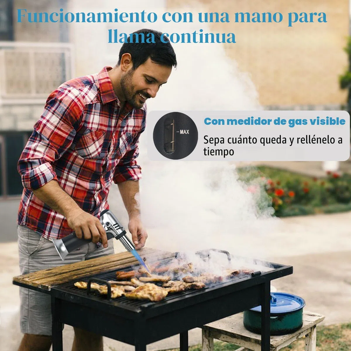 VORHOT Soplete de Cocina, Ajustable y Recargable Soplete Gas con Cerradura de Seguridad, Profesional Antorcha Butano Encendedor para Barbacóa Brulée Crema Cámping DIY(Gas No Incluido)