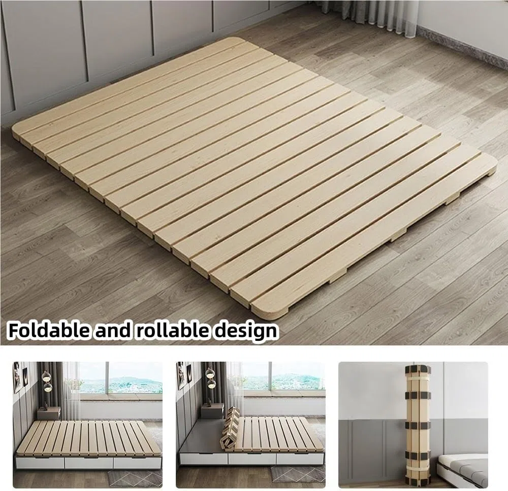 Futón portátil Enrollable de Madera Maciza, con Listones Plegables para Dormitorio y Sala de Estar, 190 x 90 cm, diseño Compacto, fácil de Guardar y Transportar.