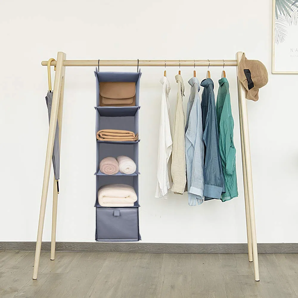 Organizador para Armario, Organizador armarios con 5 Capas y 1 cajón, Estante de Almacenamiento Colgantes, Organizador de Ropa de Armario, Estantería Colgante Flexible para Guardar Ropa