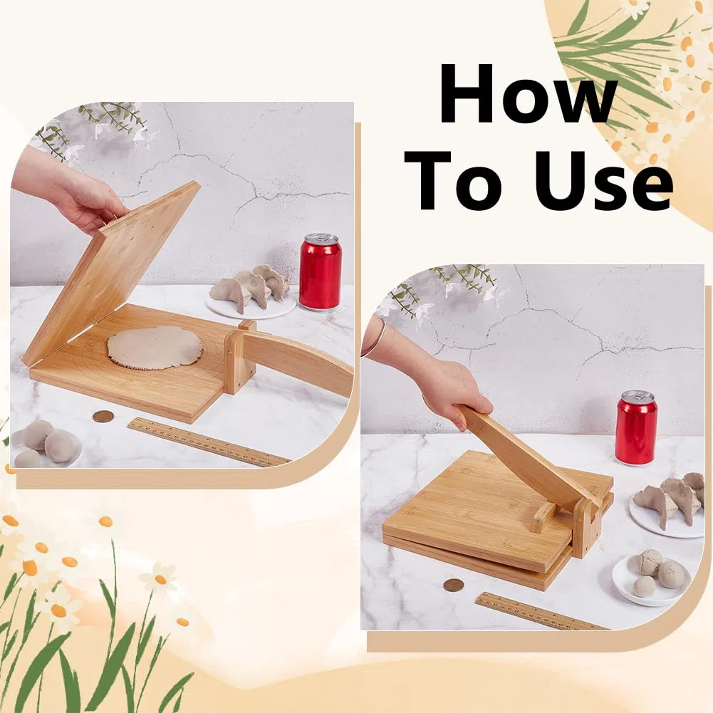 FINGERINSPIRE Prensa de tortillas de bambú 25 cm prensa mexicana de madera natural ideal para tortillas y tacos mexicanos caseros fácil de limpiar
